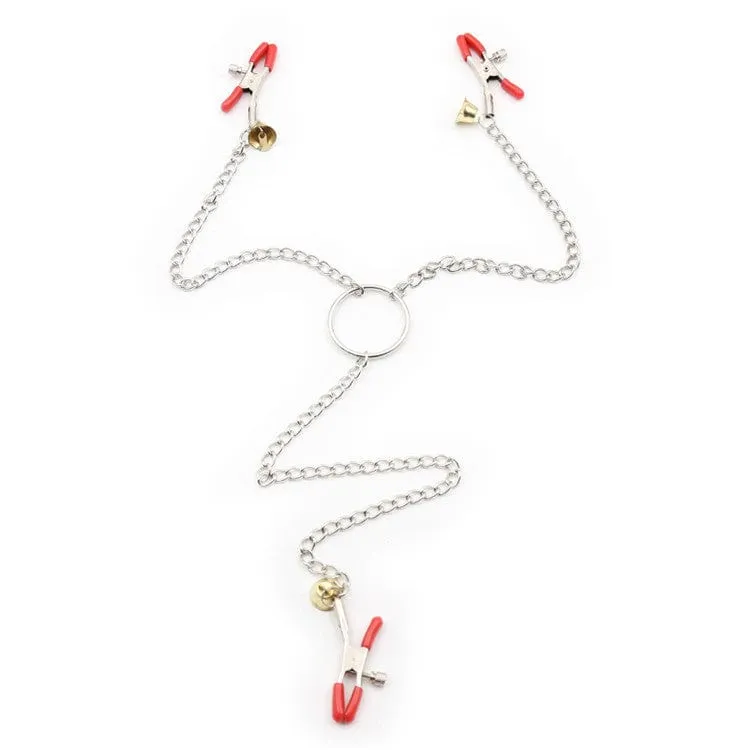 0426M      Triple Belled Nipple and Clit Chained Clamp Set - LAST CHANCE - Final Closeout!