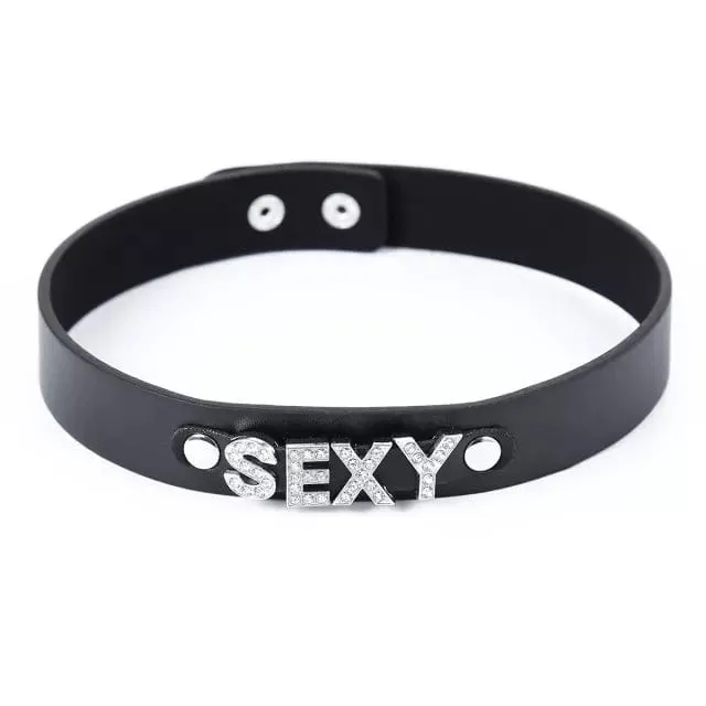 0700DL      Sexy Rhinestone Letter Bondage Collar