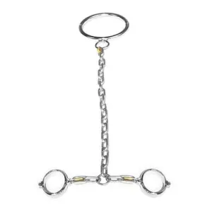 1847M-SIS      Sissy Boi Steel the Spotlight Domme Chrome Steel Collar to Wrist Dungeon Irons Cuffs and Padlocks Set