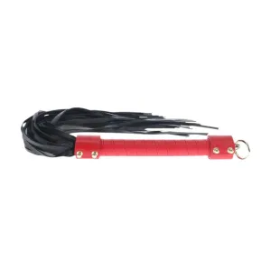 Bici OUCH! Flogger - Milan Collection. pentru jocuri erotice BDSM. din piele îmbinată. culoare roșu cu negru