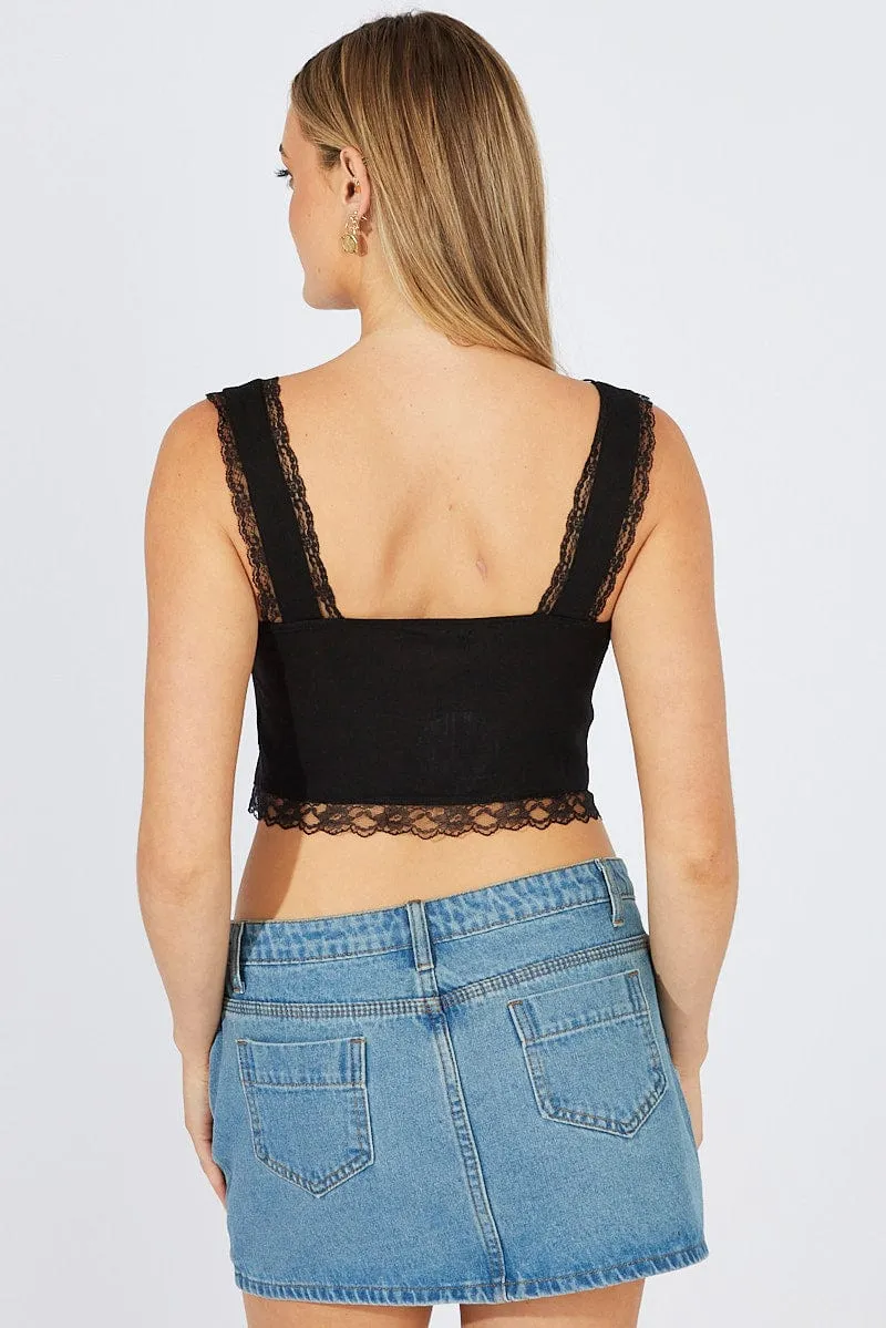 Black Tie up Front Top Sleeveless