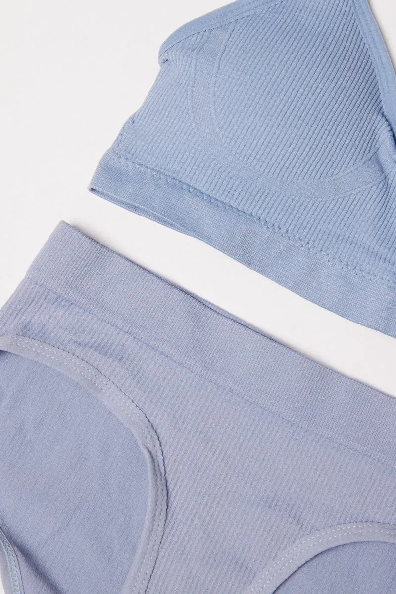 Blue Seamless Lingerie Set
