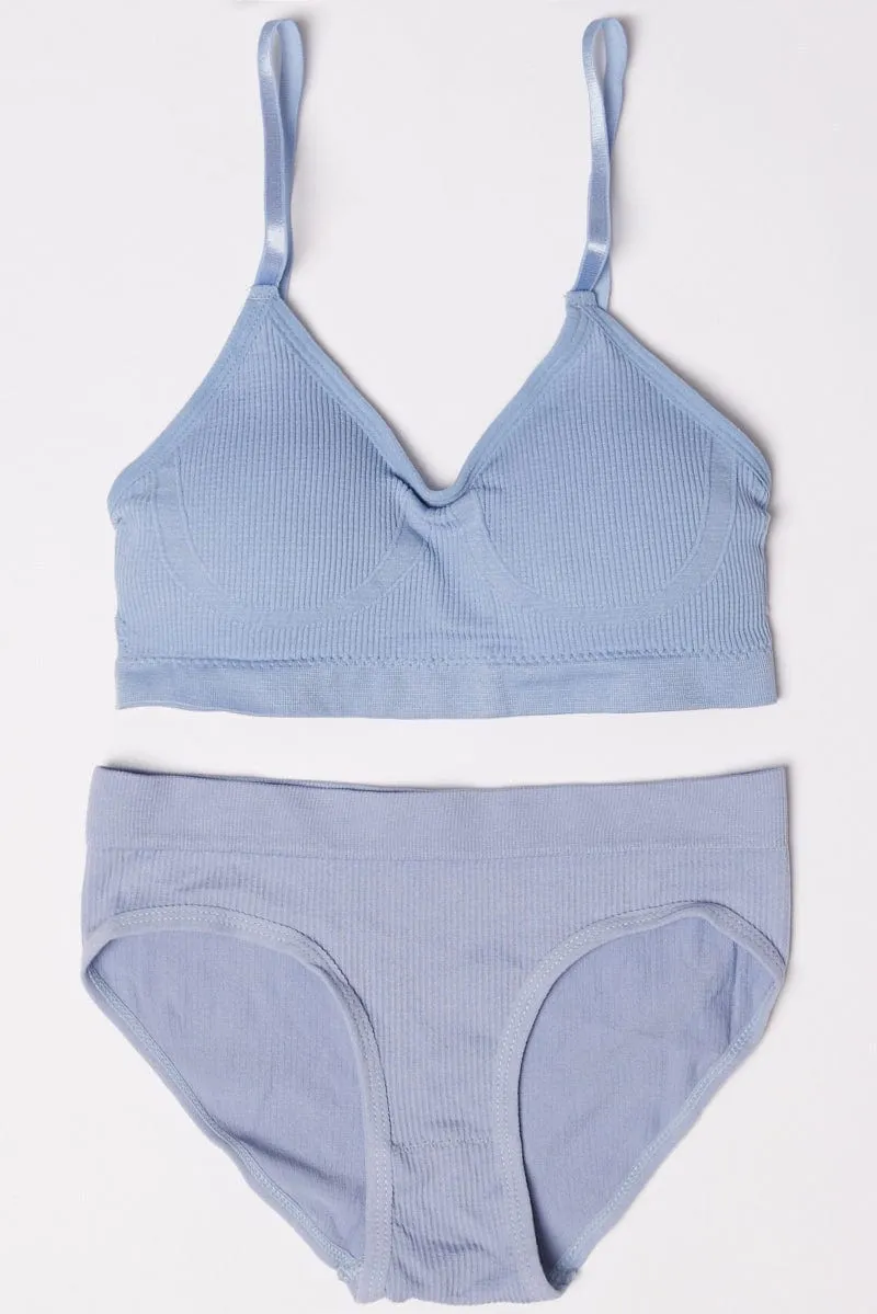 Blue Seamless Lingerie Set