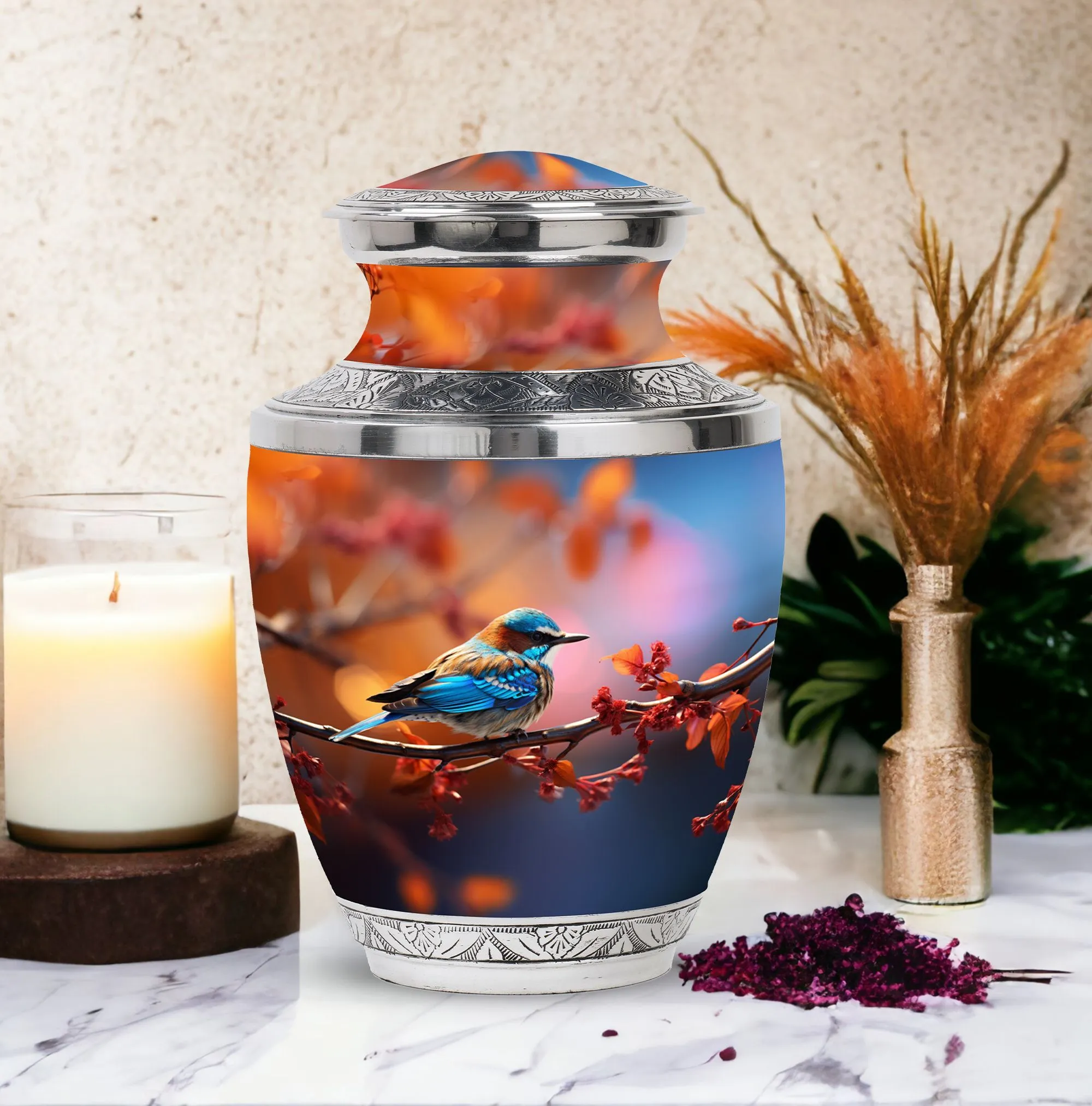 Blue Sparrow: Cherished Cremation Urn for Storing Cremated Ashes