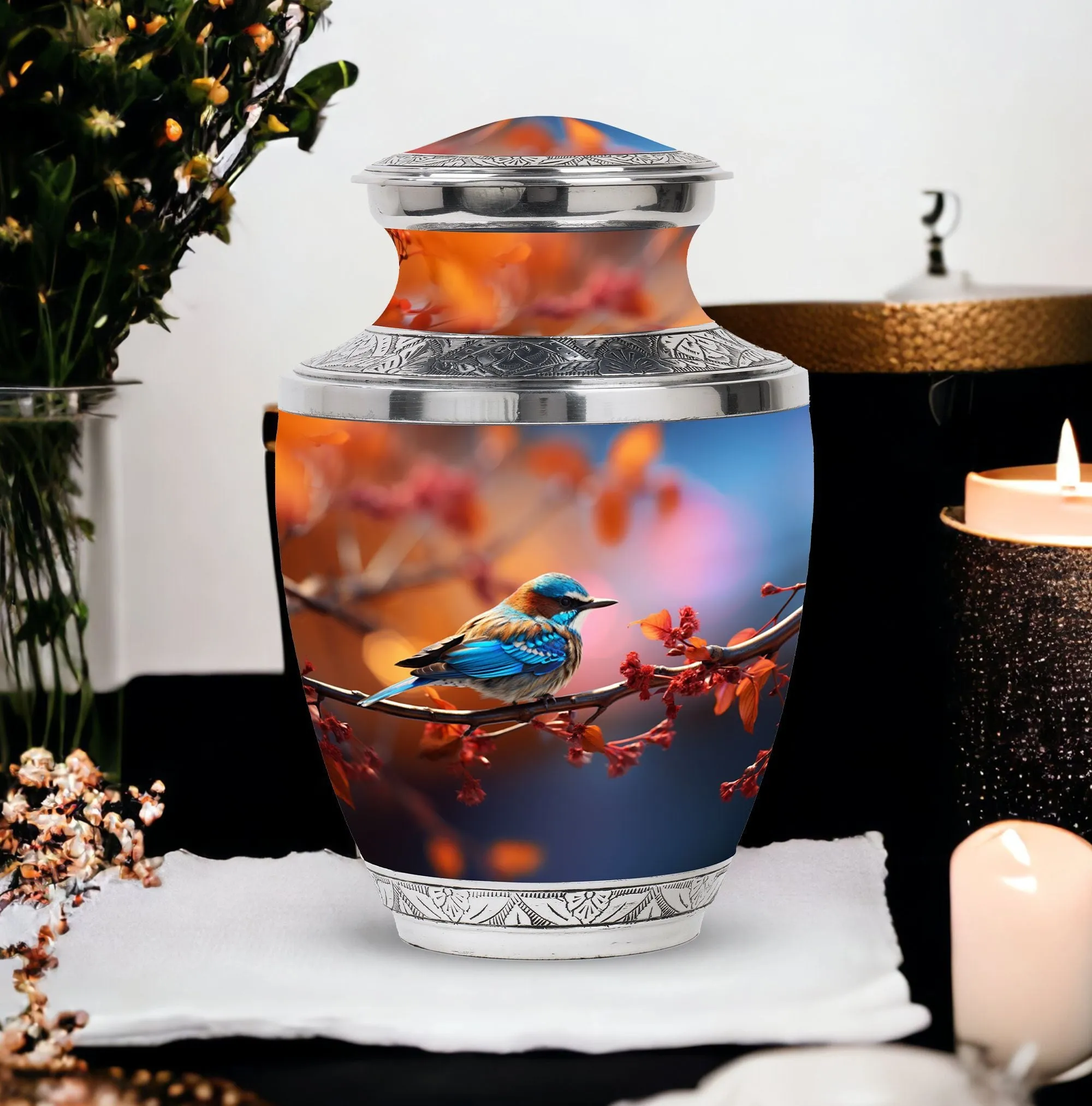 Blue Sparrow: Cherished Cremation Urn for Storing Cremated Ashes