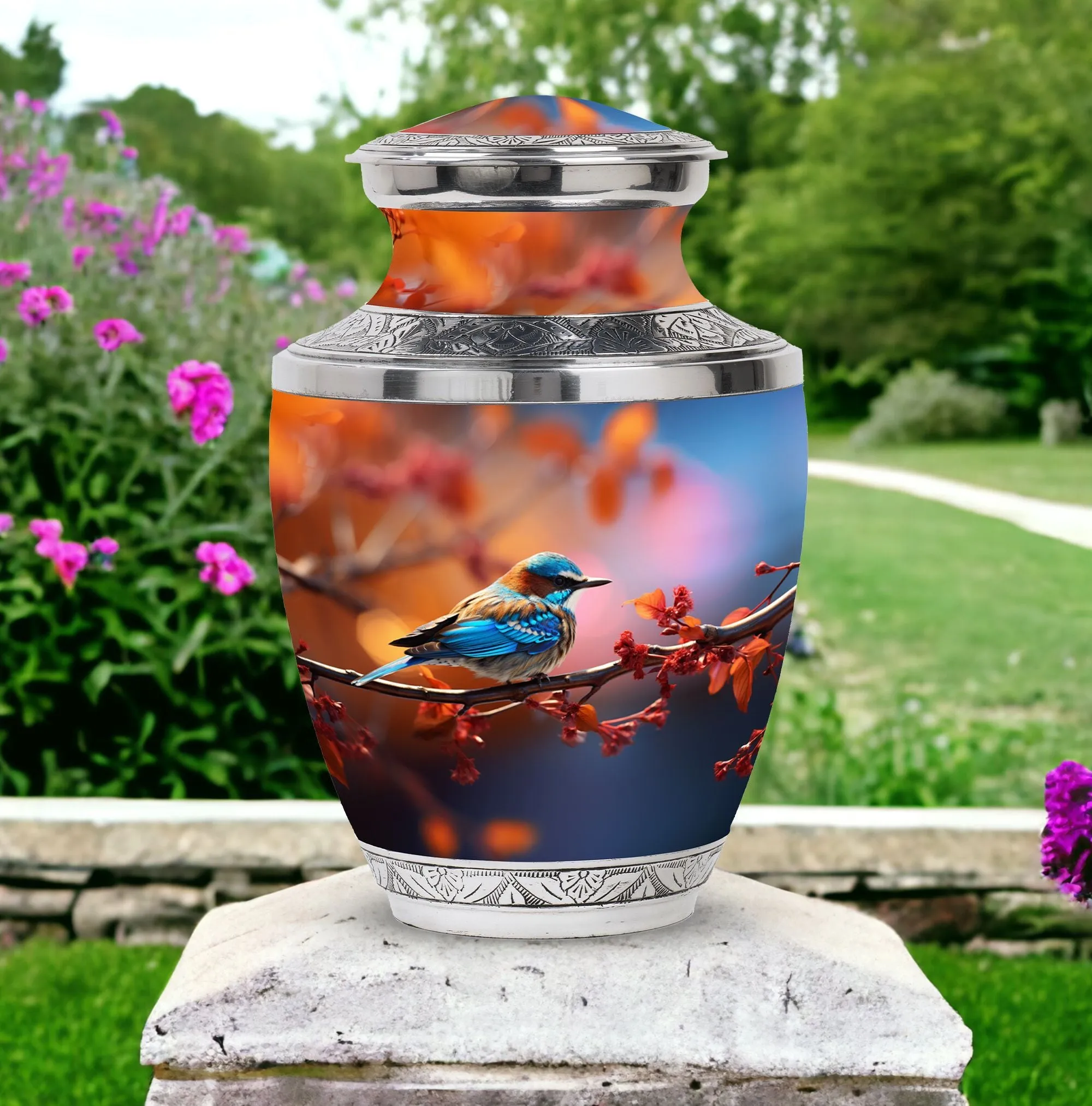 Blue Sparrow: Cherished Cremation Urn for Storing Cremated Ashes