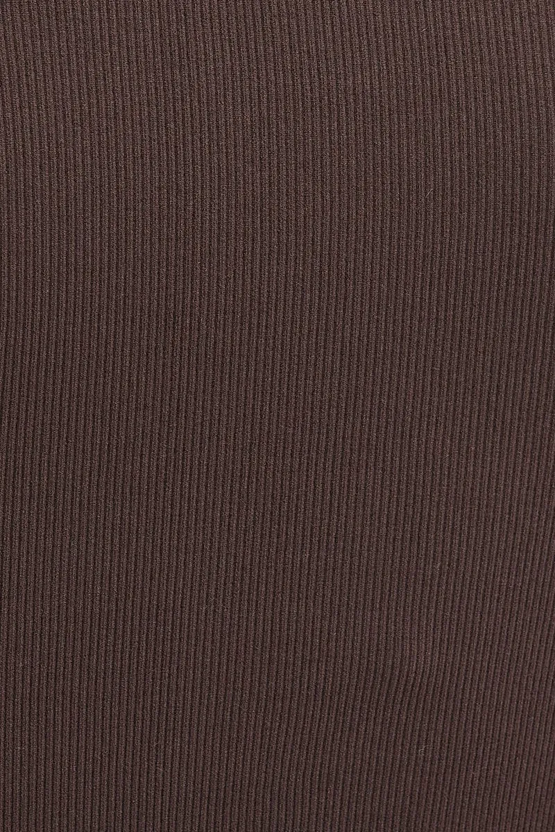 Brown Top Long sleeve Roll up neck Seamless