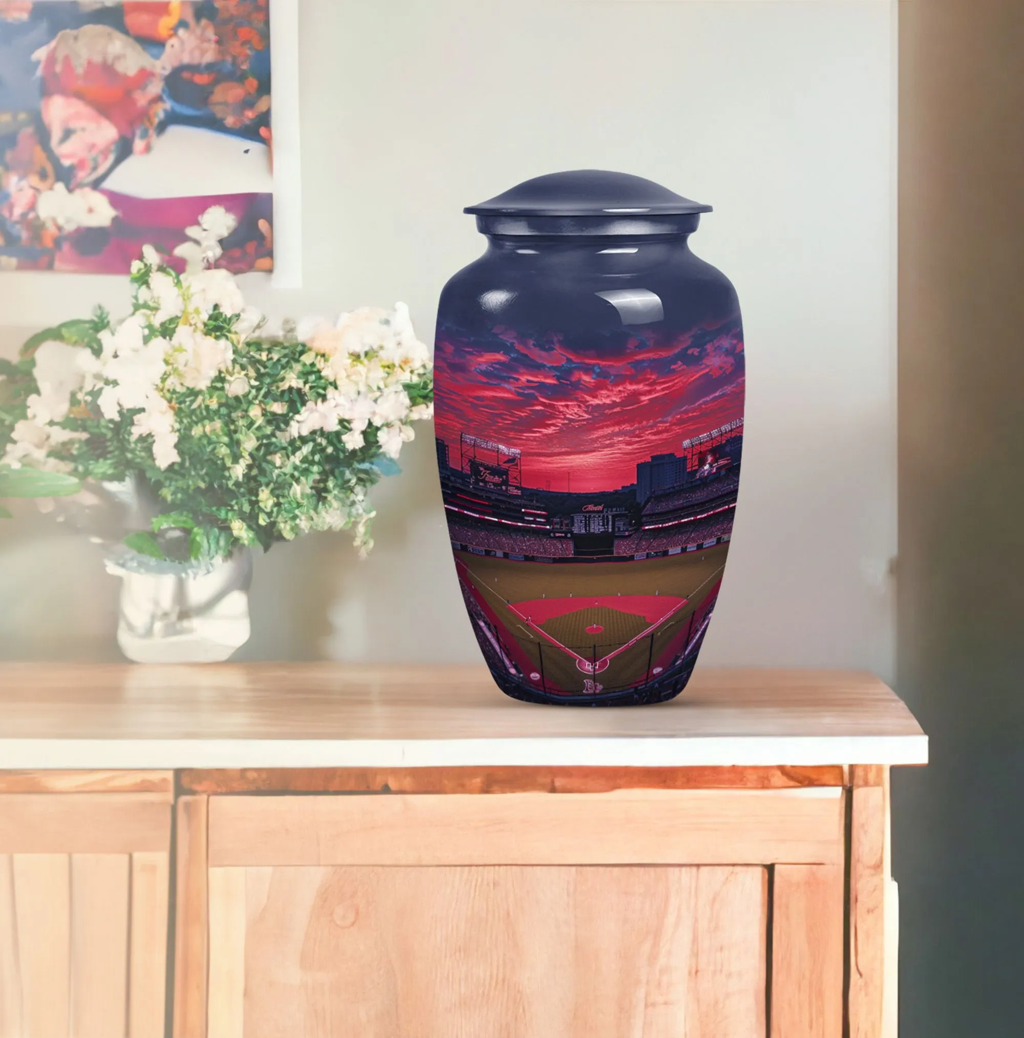 Butterfly Baseball Memorial Urn - Large Aluminium Funeral Urn