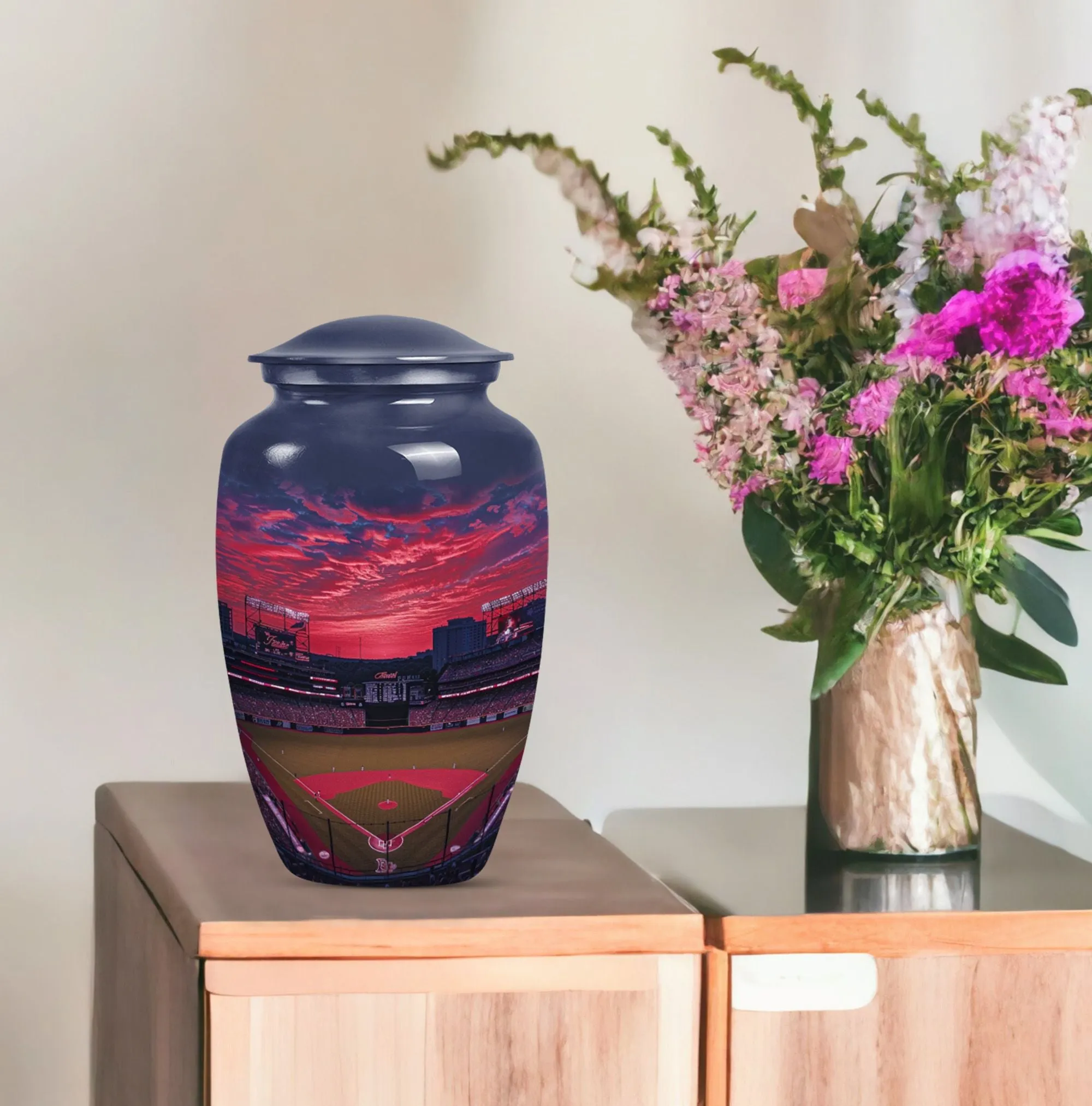 Butterfly Baseball Memorial Urn - Large Aluminium Funeral Urn