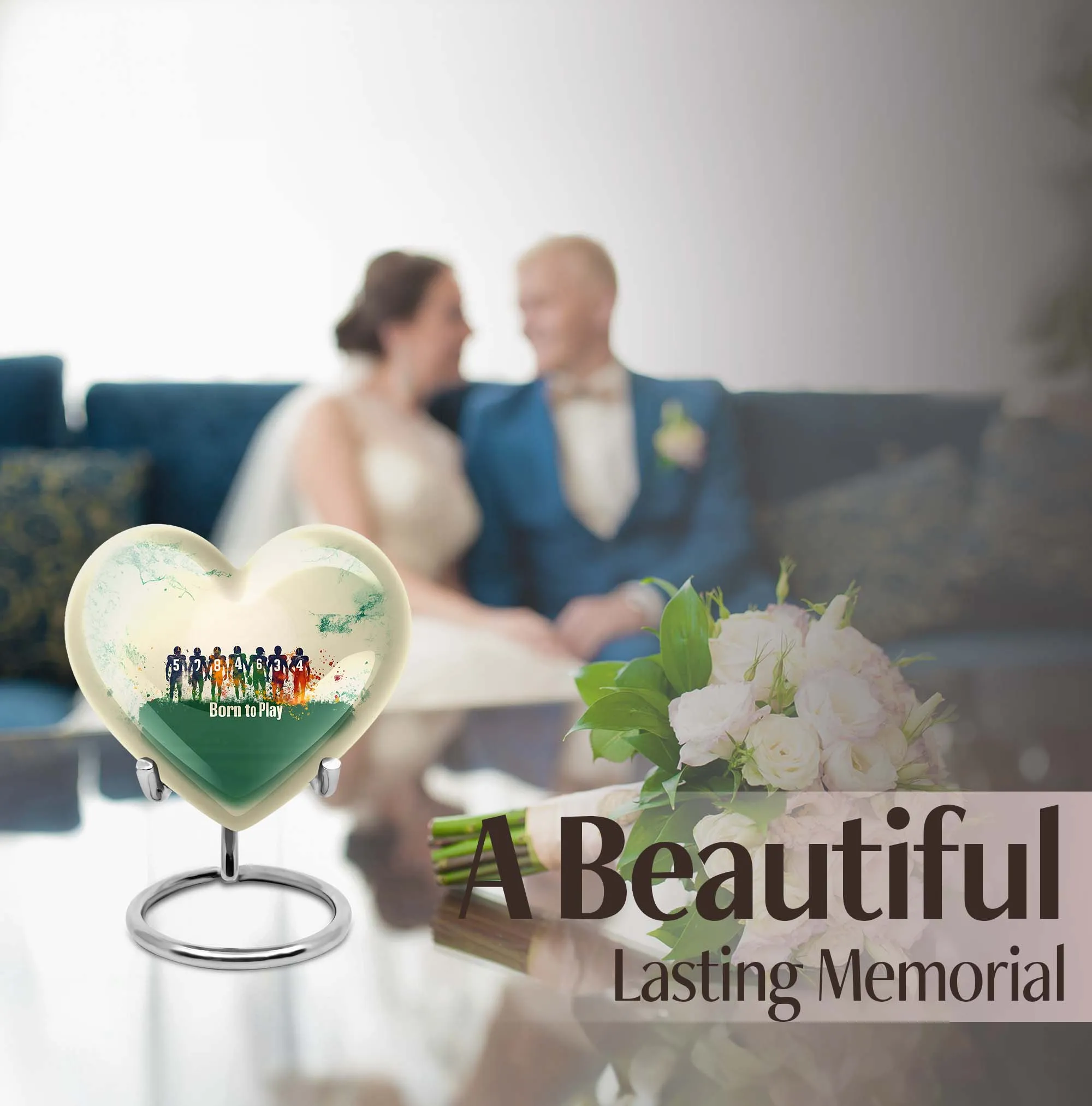 Commemoration - Football Heart Cremation Urn for Human Ashes