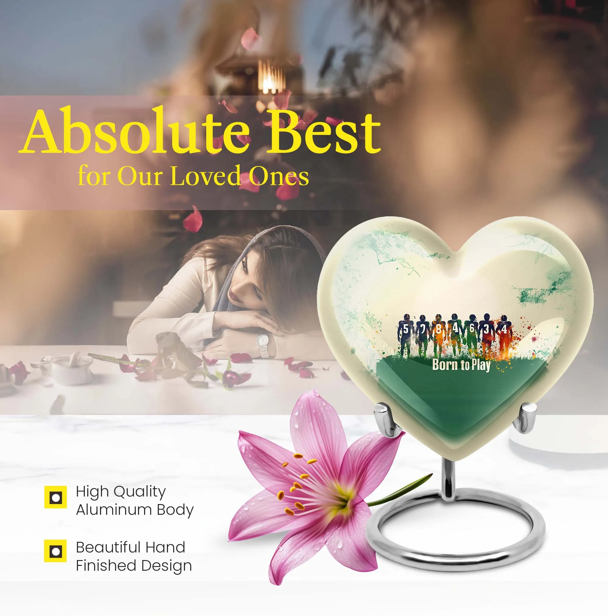 Commemoration - Football Heart Cremation Urn for Human Ashes