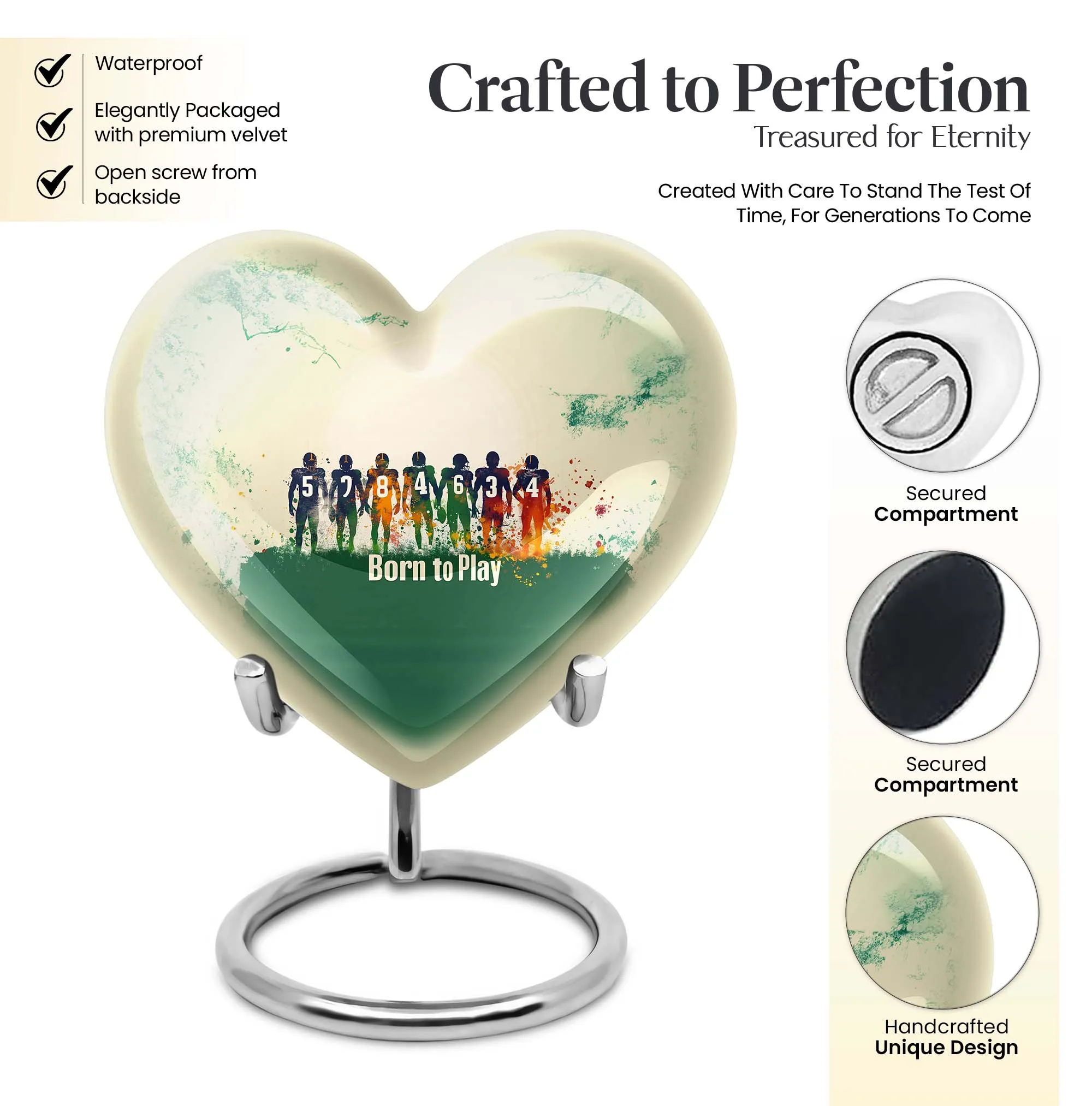 Commemoration - Football Heart Cremation Urn for Human Ashes