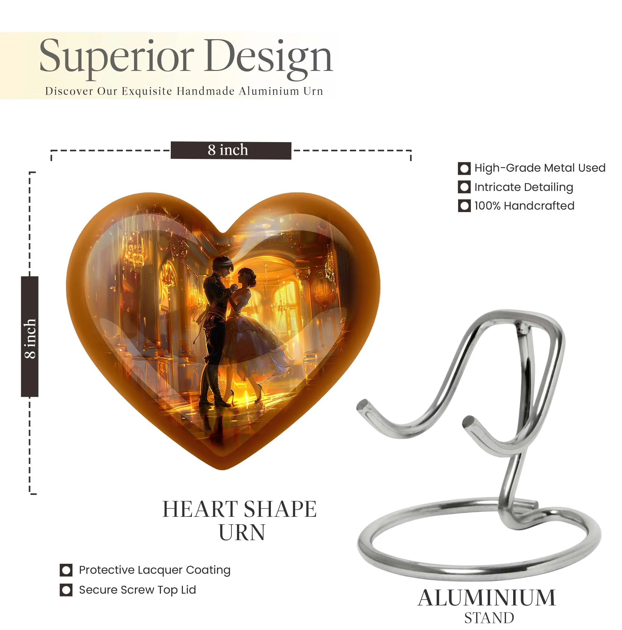 Eternal Harmony - Dancing Urn, Abstract Heart Design Cremation Souvenir in Aluminium
