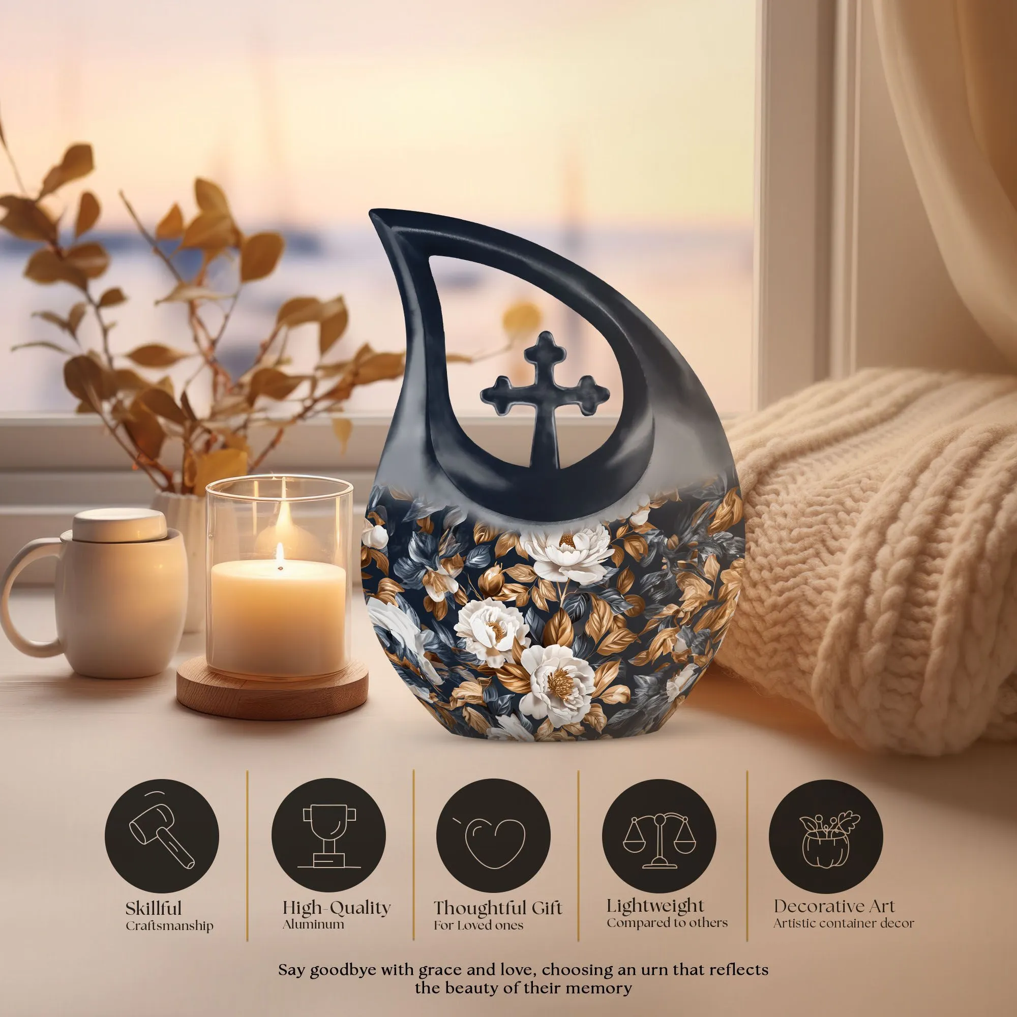 Flowers Urn Resilience large urn for human ashes keepsake