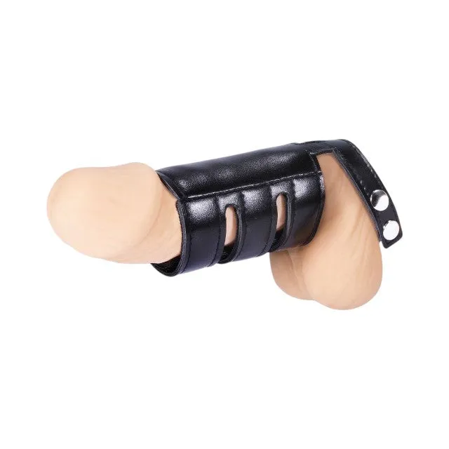 Ham pentru penis MEN'S EXPERT Cock Strap with Sheath. ajustabil. pentru jocuri erotice BDSM. negru cu argintiu