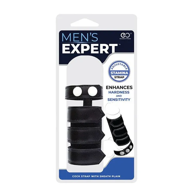 Ham pentru penis MEN'S EXPERT Cock Strap with Sheath. ajustabil. pentru jocuri erotice BDSM. negru cu argintiu