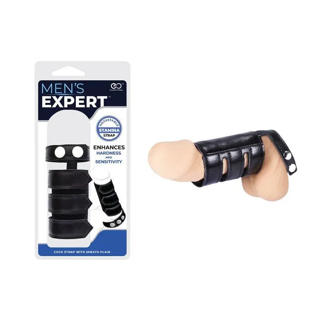 Ham pentru penis MEN'S EXPERT Cock Strap with Sheath. ajustabil. pentru jocuri erotice BDSM. negru cu argintiu