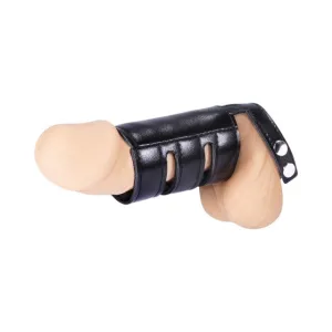 Ham pentru penis MEN'S EXPERT Cock Strap with Sheath. ajustabil. pentru jocuri erotice BDSM. negru cu argintiu