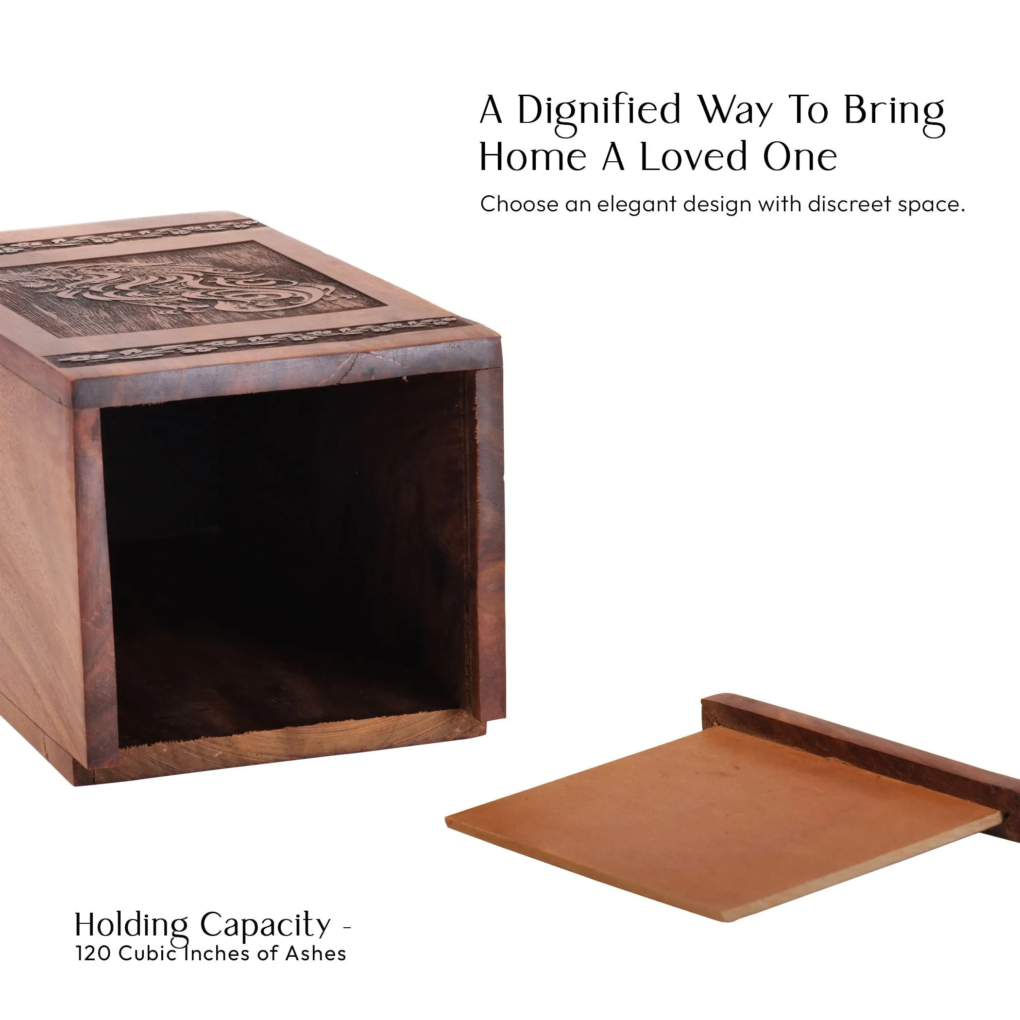 Lion Urn - Wooden Burial Cremains Container for Adults & Seniors