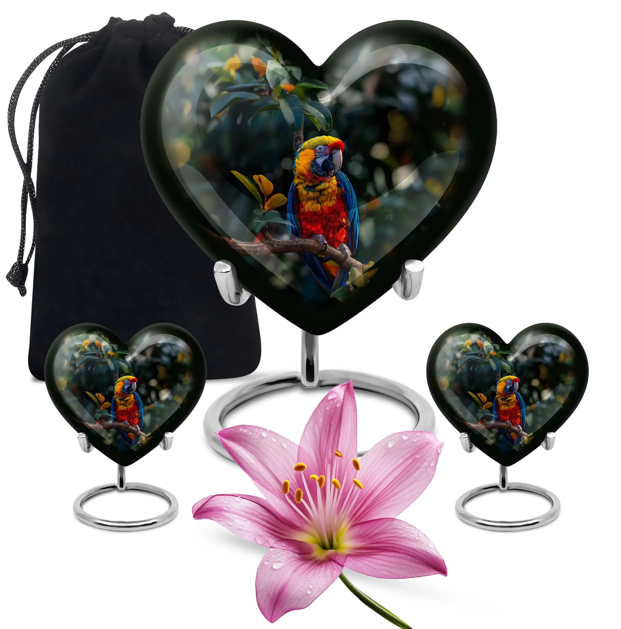 Macaw Parrot Heart Cremation Medium for Eternal Memory