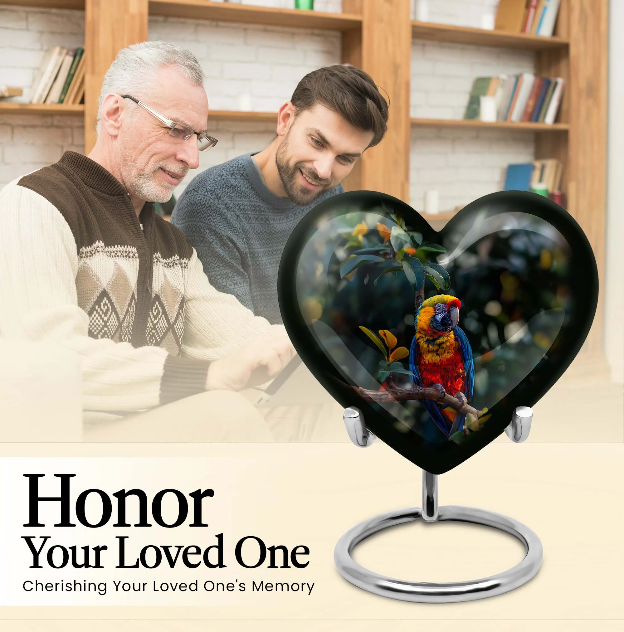 Macaw Parrot Heart Cremation Medium for Eternal Memory