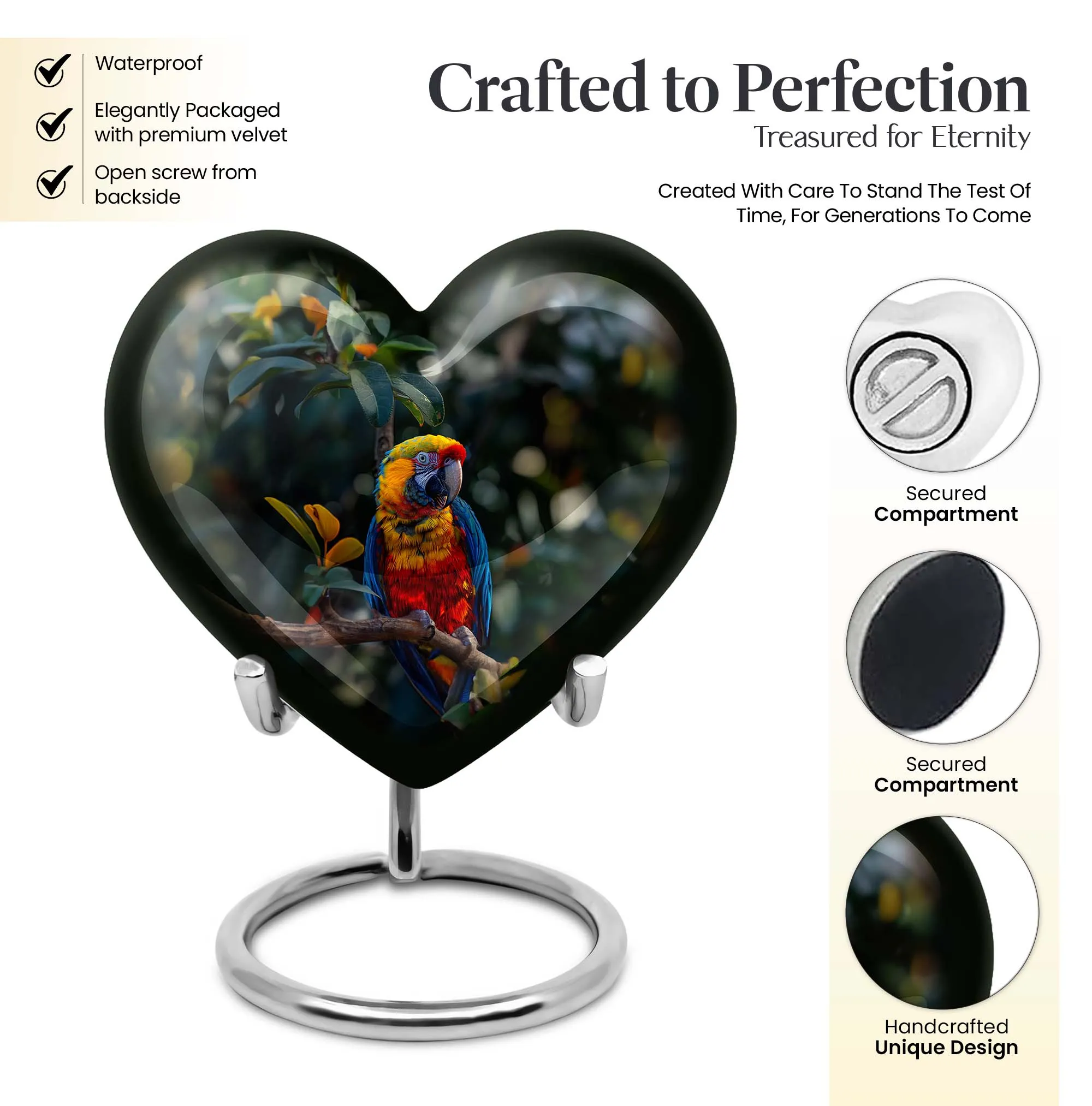Macaw Parrot Heart Cremation Medium for Eternal Memory