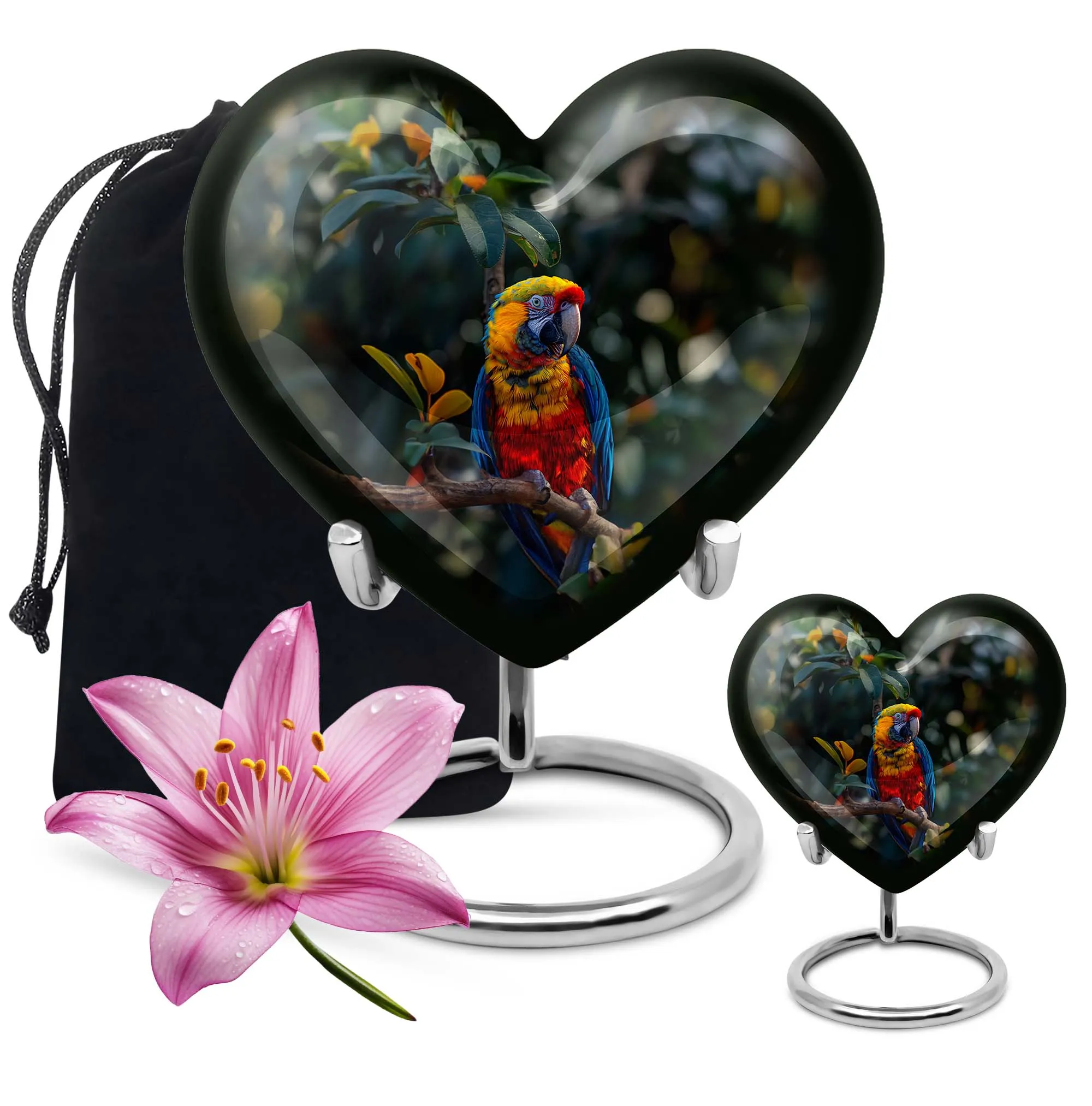 Macaw Parrot Heart Cremation Medium for Eternal Memory