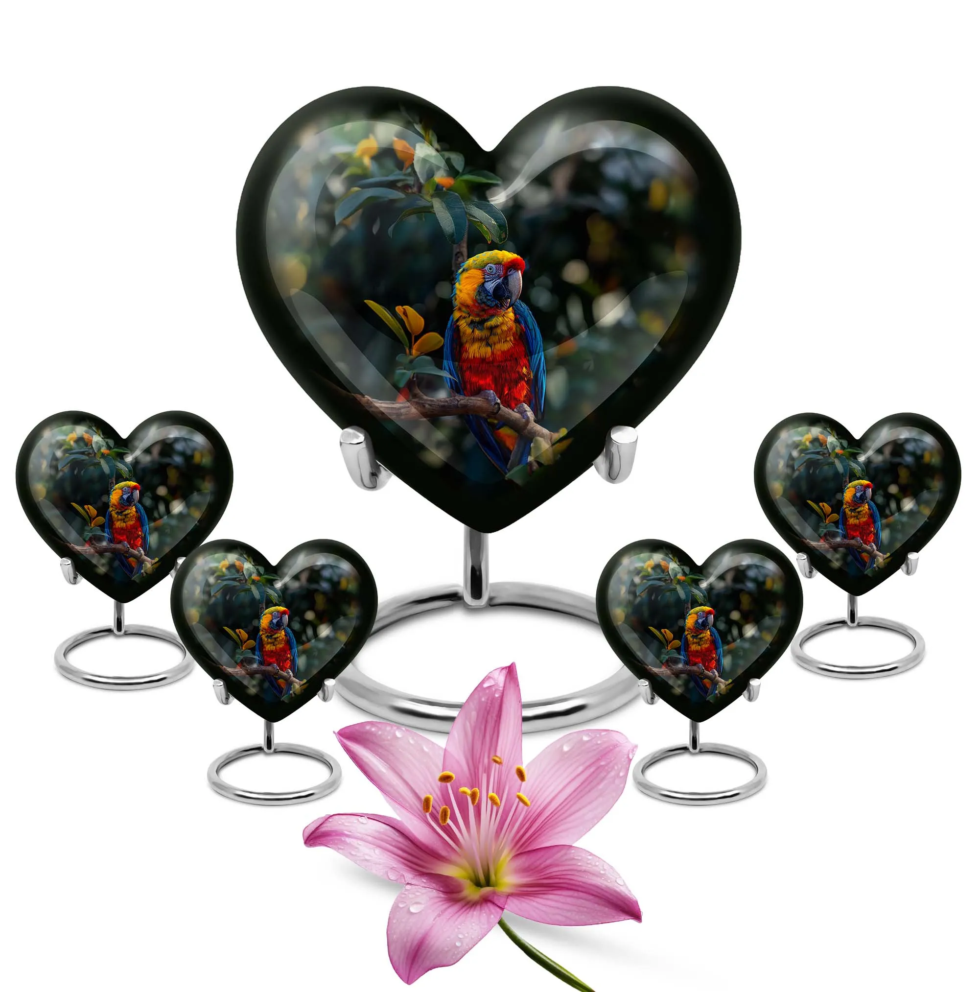 Macaw Parrot Heart Cremation Medium for Eternal Memory