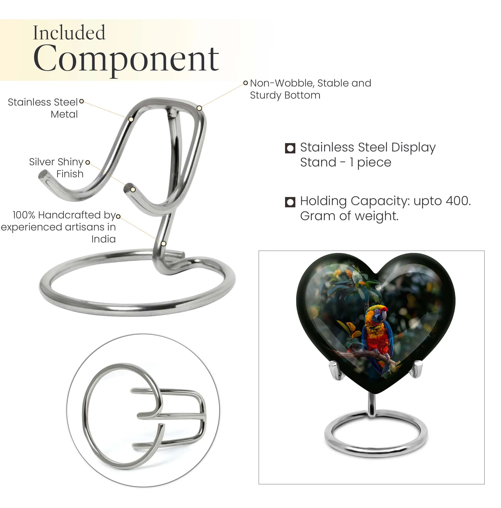 Macaw Parrot Heart Cremation Medium for Eternal Memory