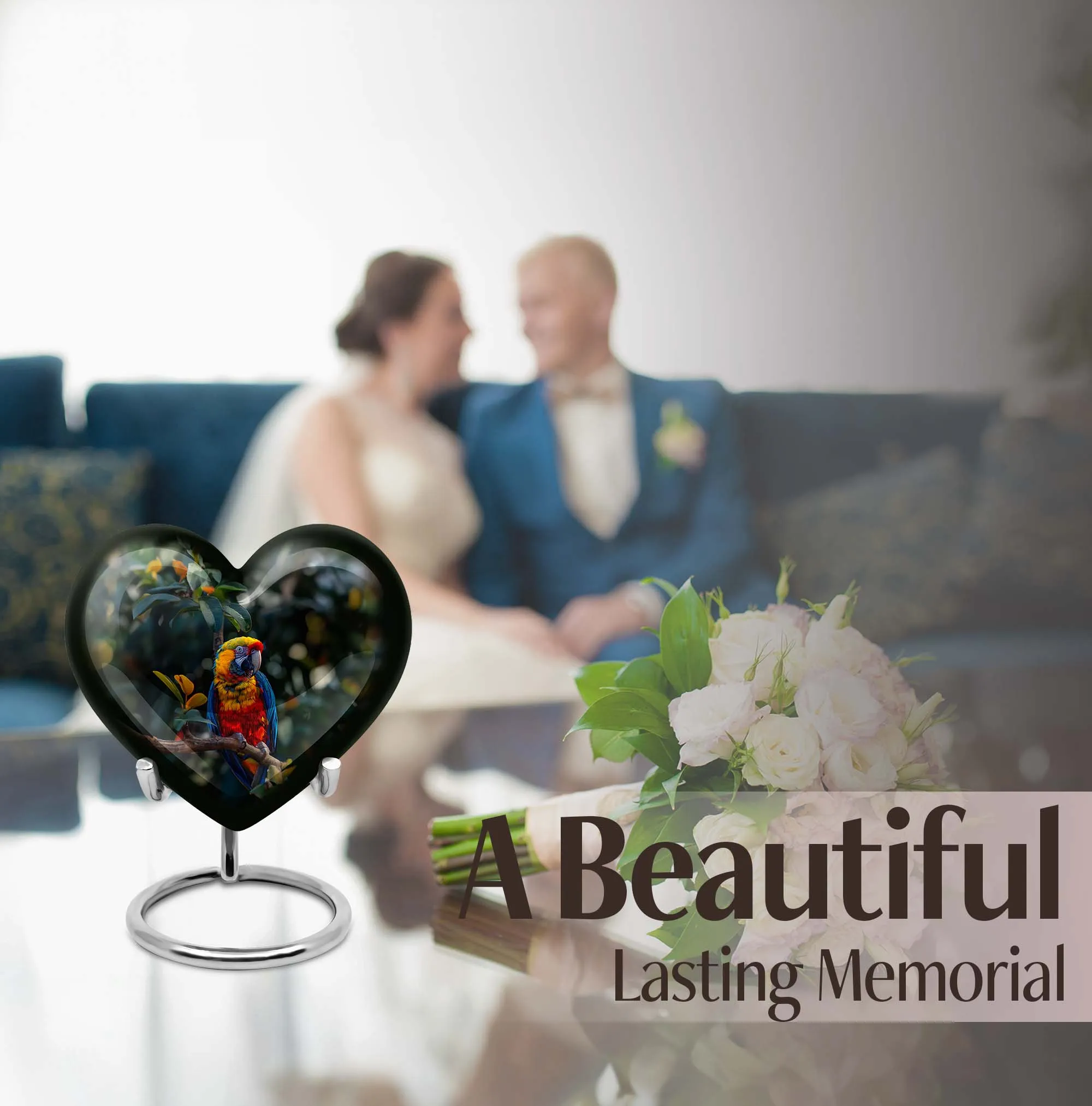 Macaw Parrot Heart Cremation Medium for Eternal Memory