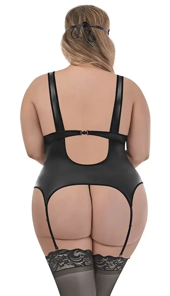 Plus Size Submissive Outfit  Bondage Cupless Merrywidow G-String 2-Piece Set