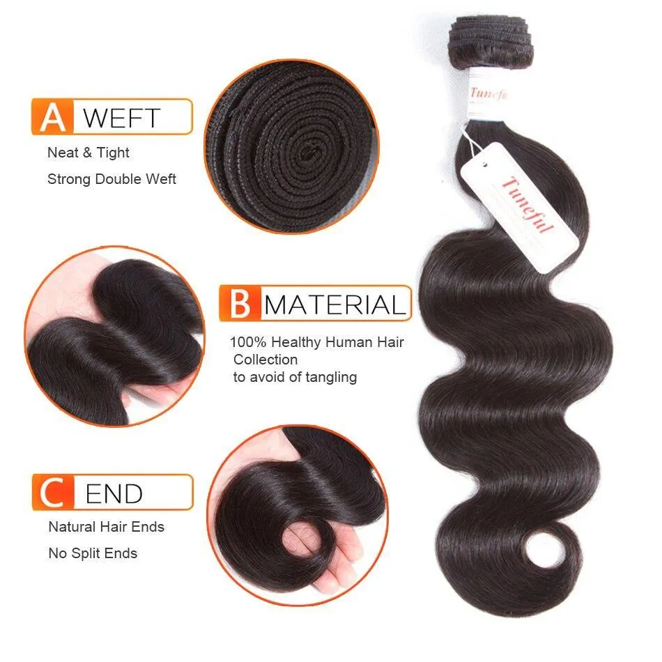 Tuneful Brazilian Body Wave Hair 3 Bundles Remy Hair Weft Weave Extensions
