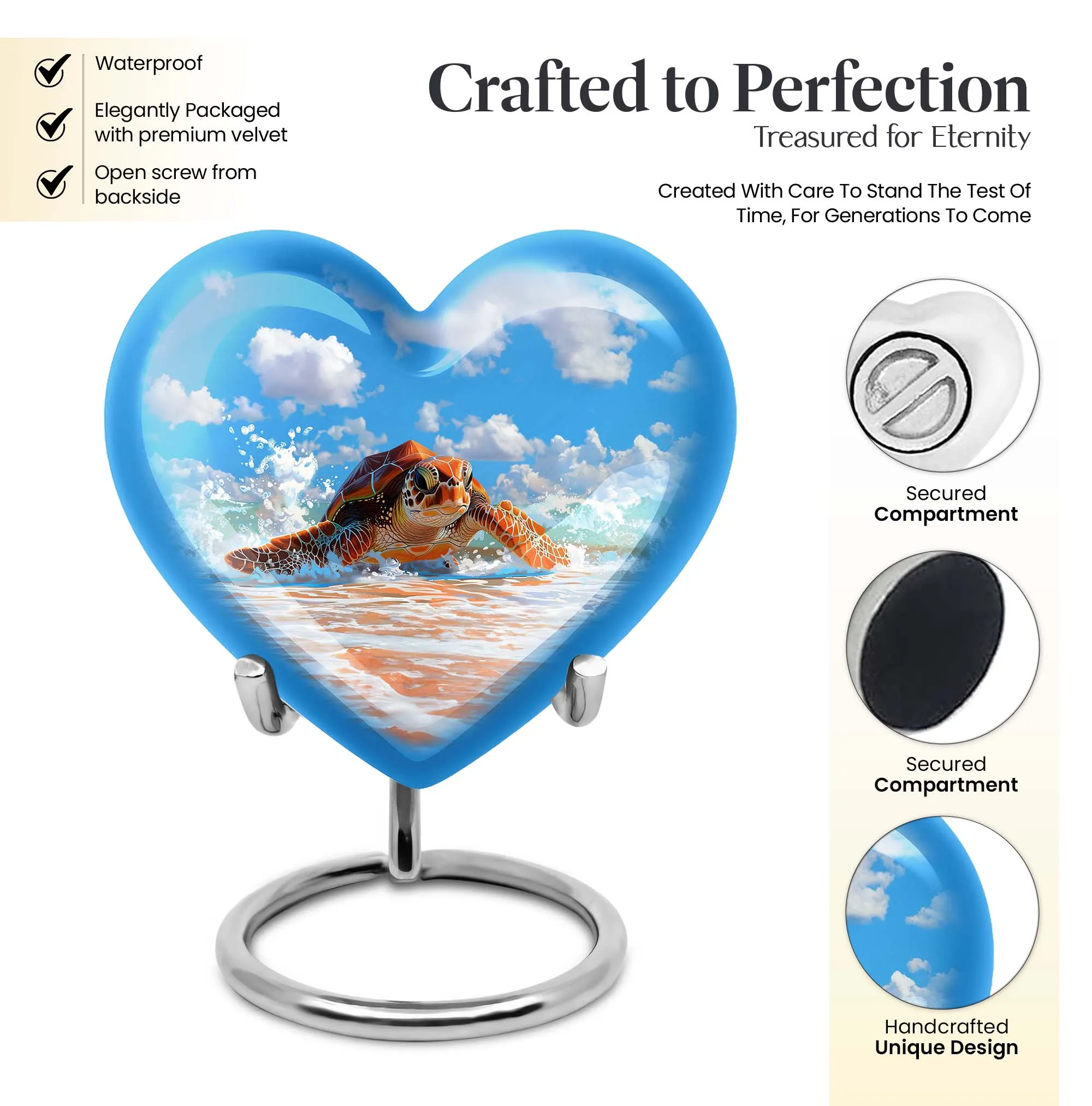 TURTLE Urn Memorial Cherish: Large Heart Urn for Adults