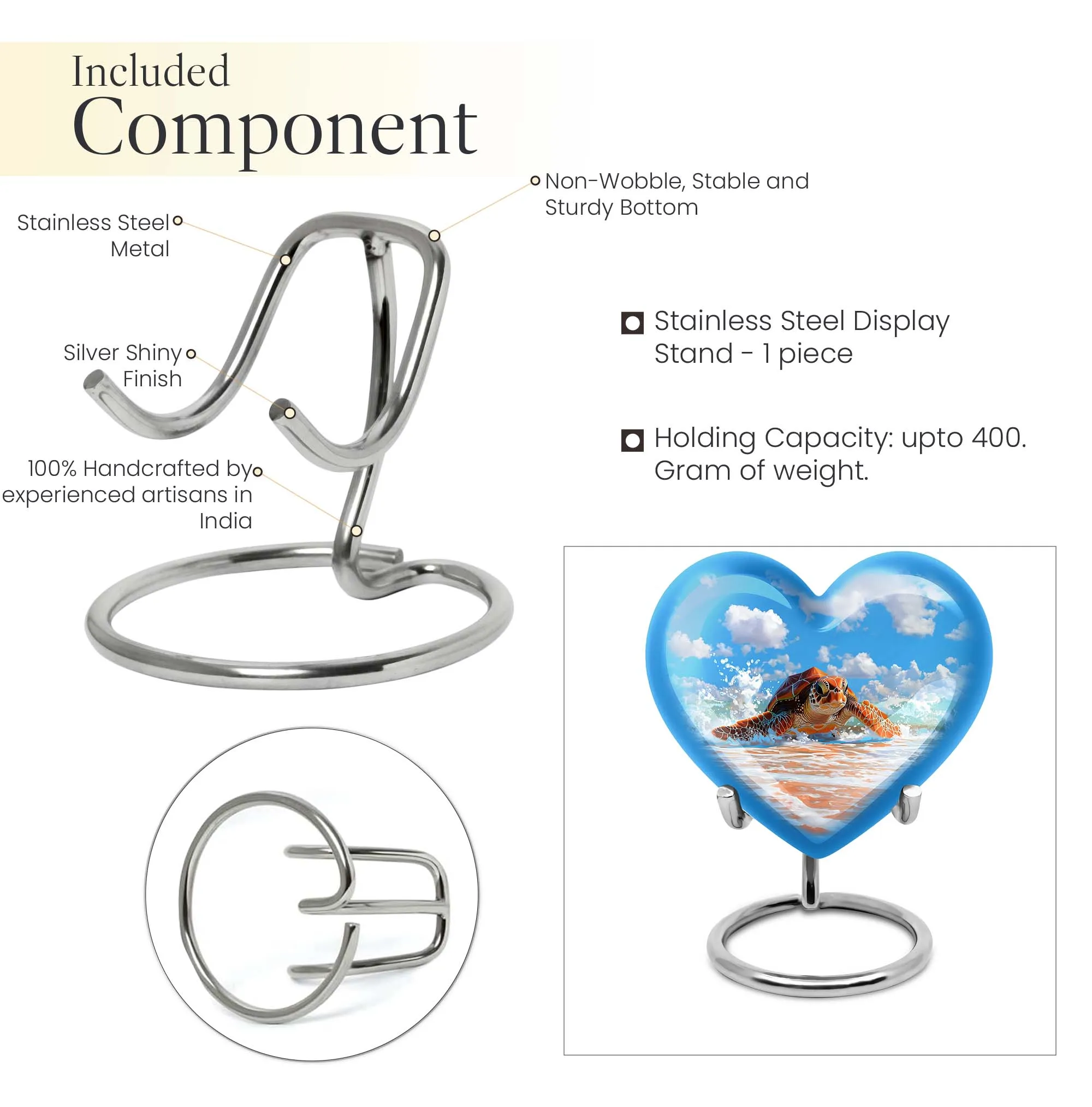 TURTLE Urn Memorial Cherish: Large Heart Urn for Adults