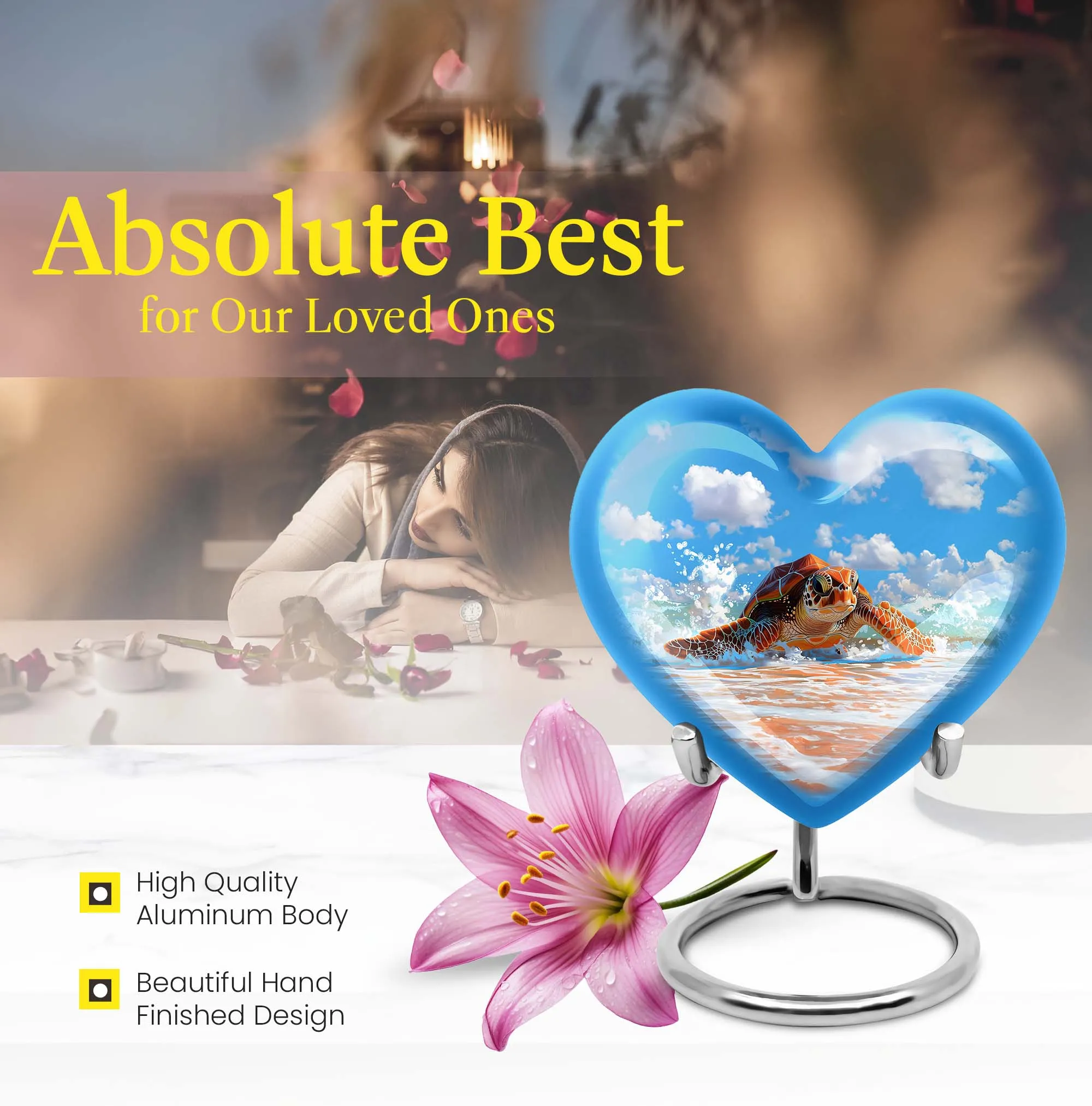 TURTLE Urn Memorial Cherish: Large Heart Urn for Adults