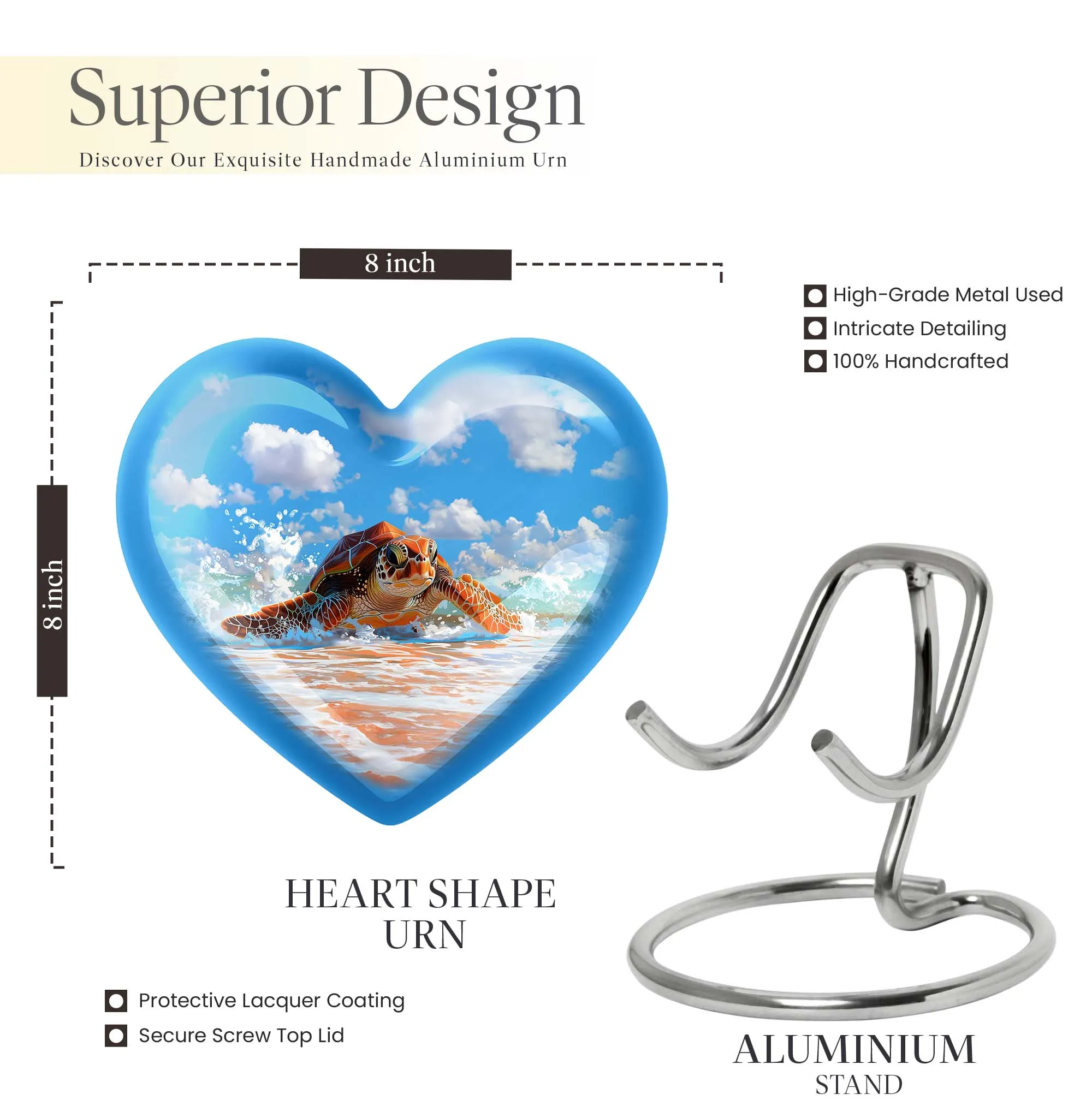 TURTLE Urn Memorial Cherish: Large Heart Urn for Adults