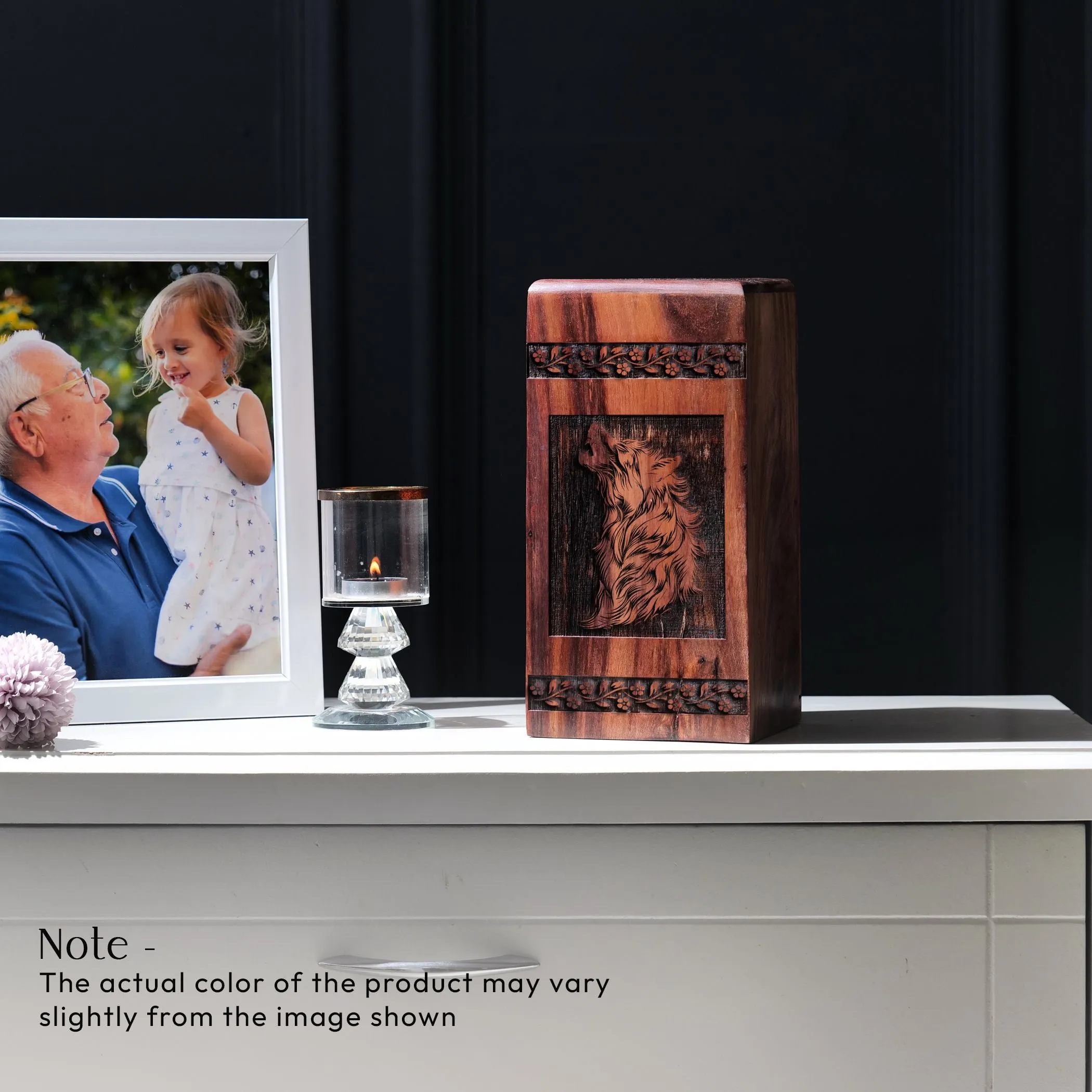 Unique Wood Wolf Urns for Adult Human Ashes, Large Funeral Cremation Container