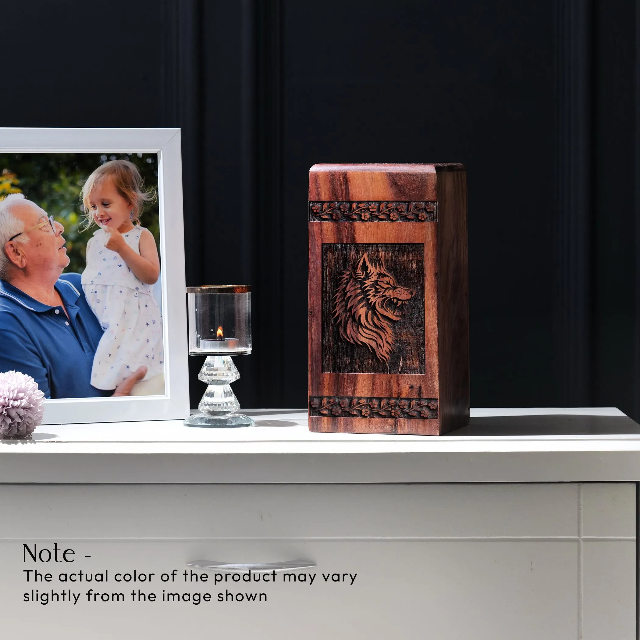 Wood Wolf Urn For Human Ashes - Large Urns For Cremation