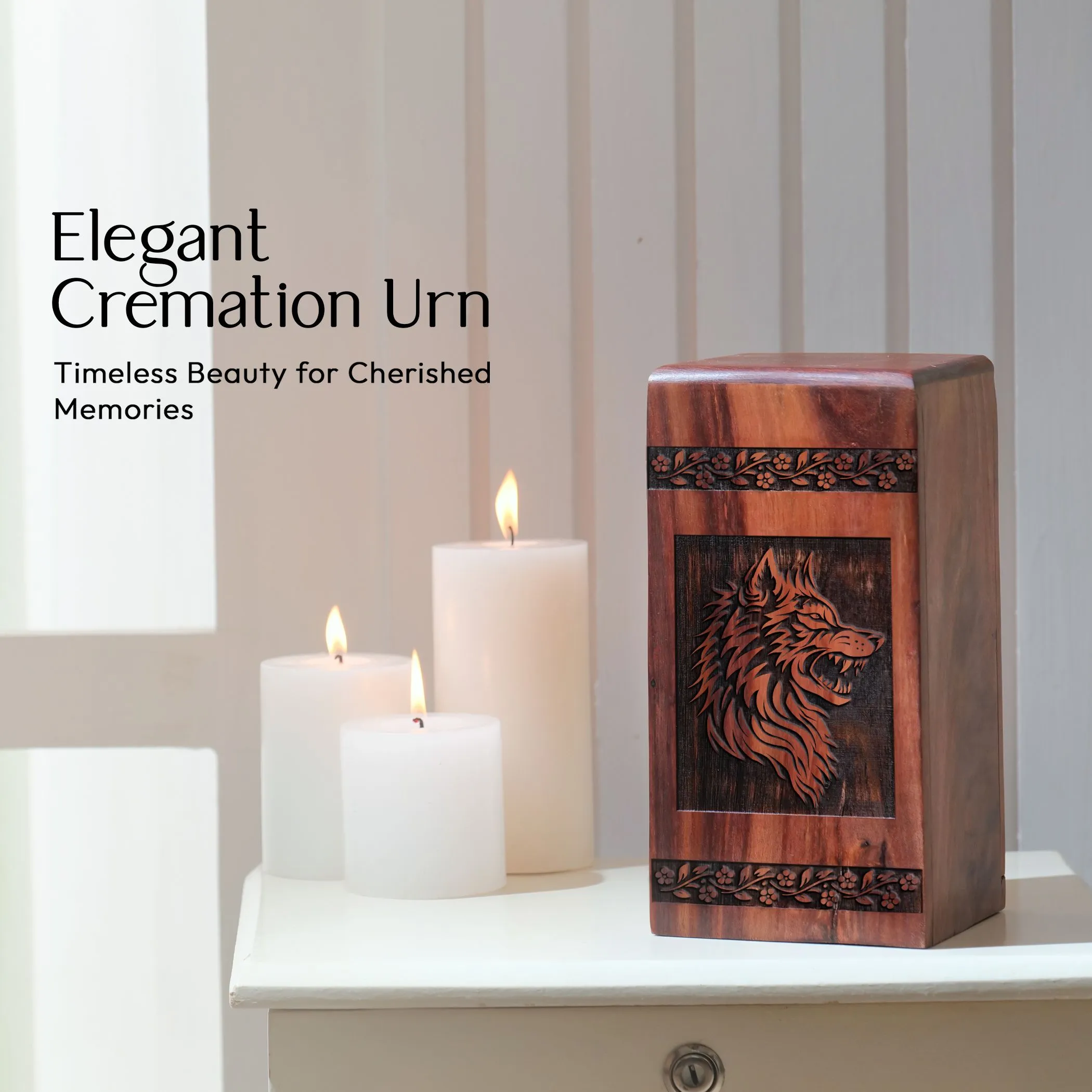 Wood Wolf Urn For Human Ashes - Large Urns For Cremation