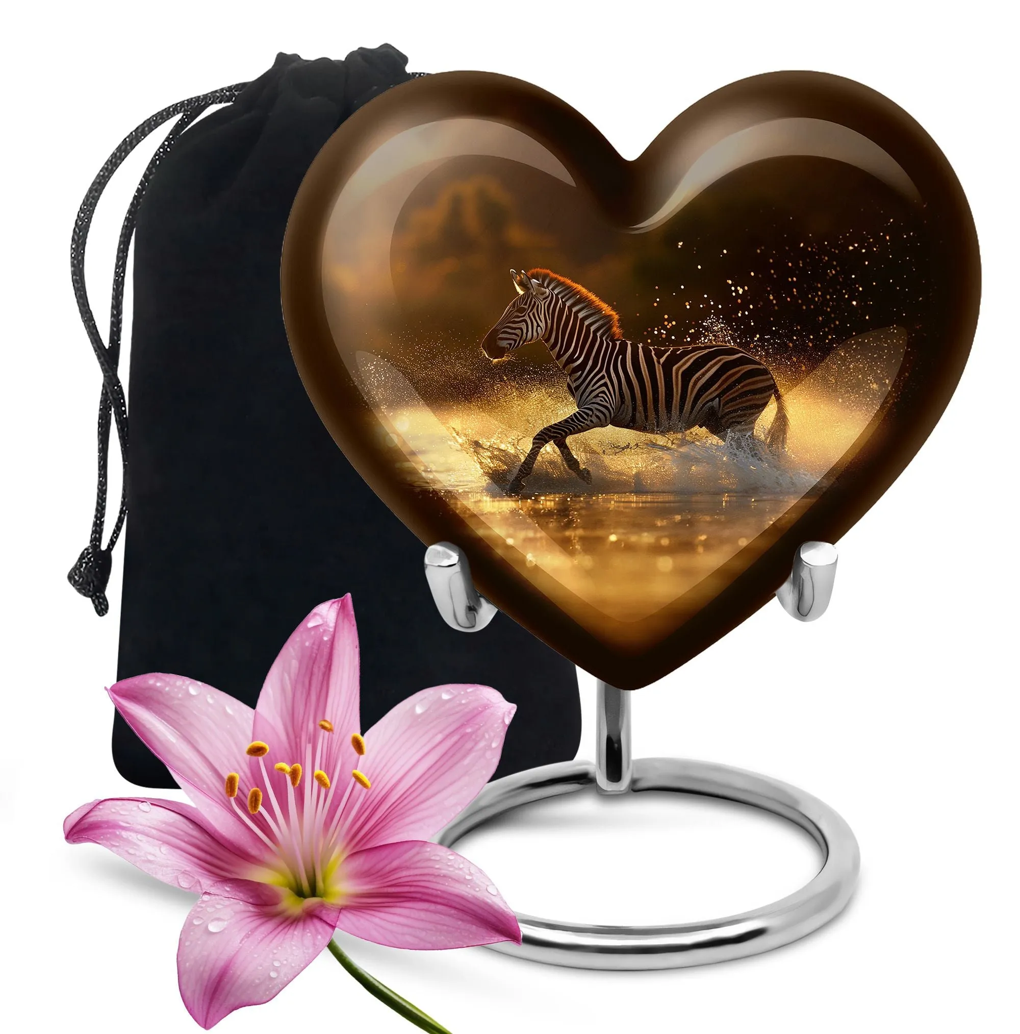 Zebra Memorial Heart Cremation Urn for Women's Tranquil Goodbye