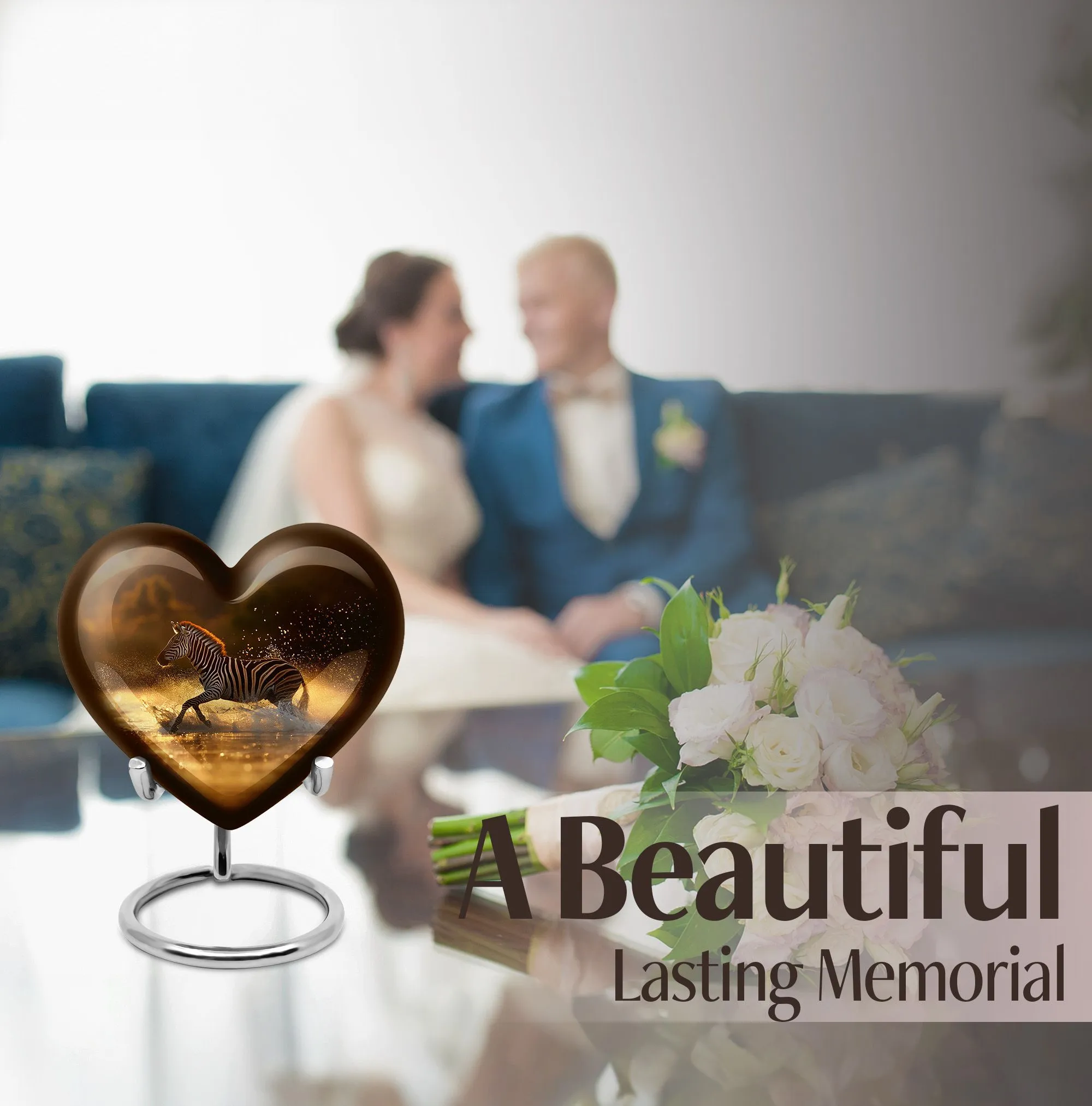 Zebra Memorial Heart Cremation Urn for Women's Tranquil Goodbye