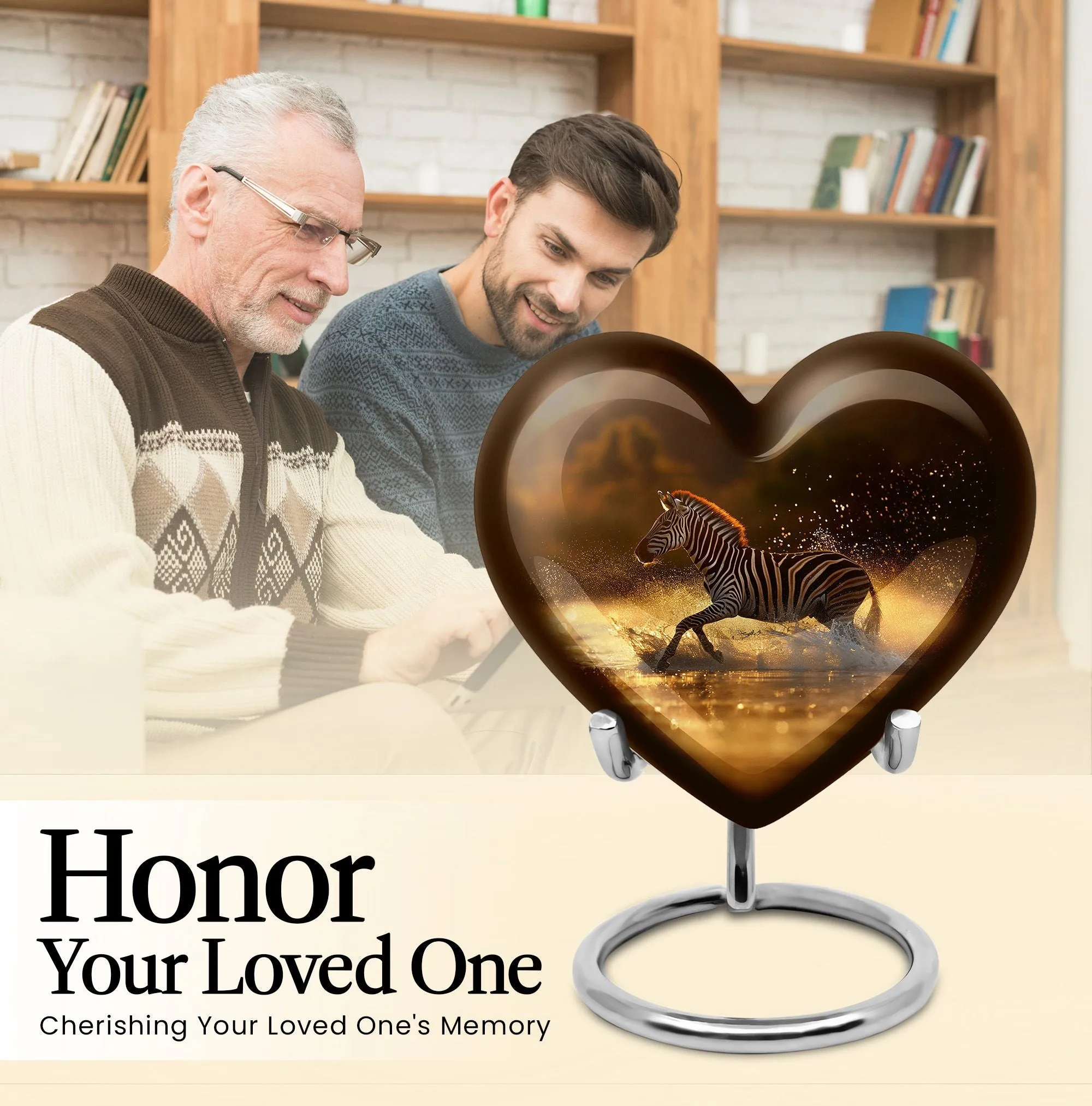 Zebra Memorial Heart Cremation Urn for Women's Tranquil Goodbye
