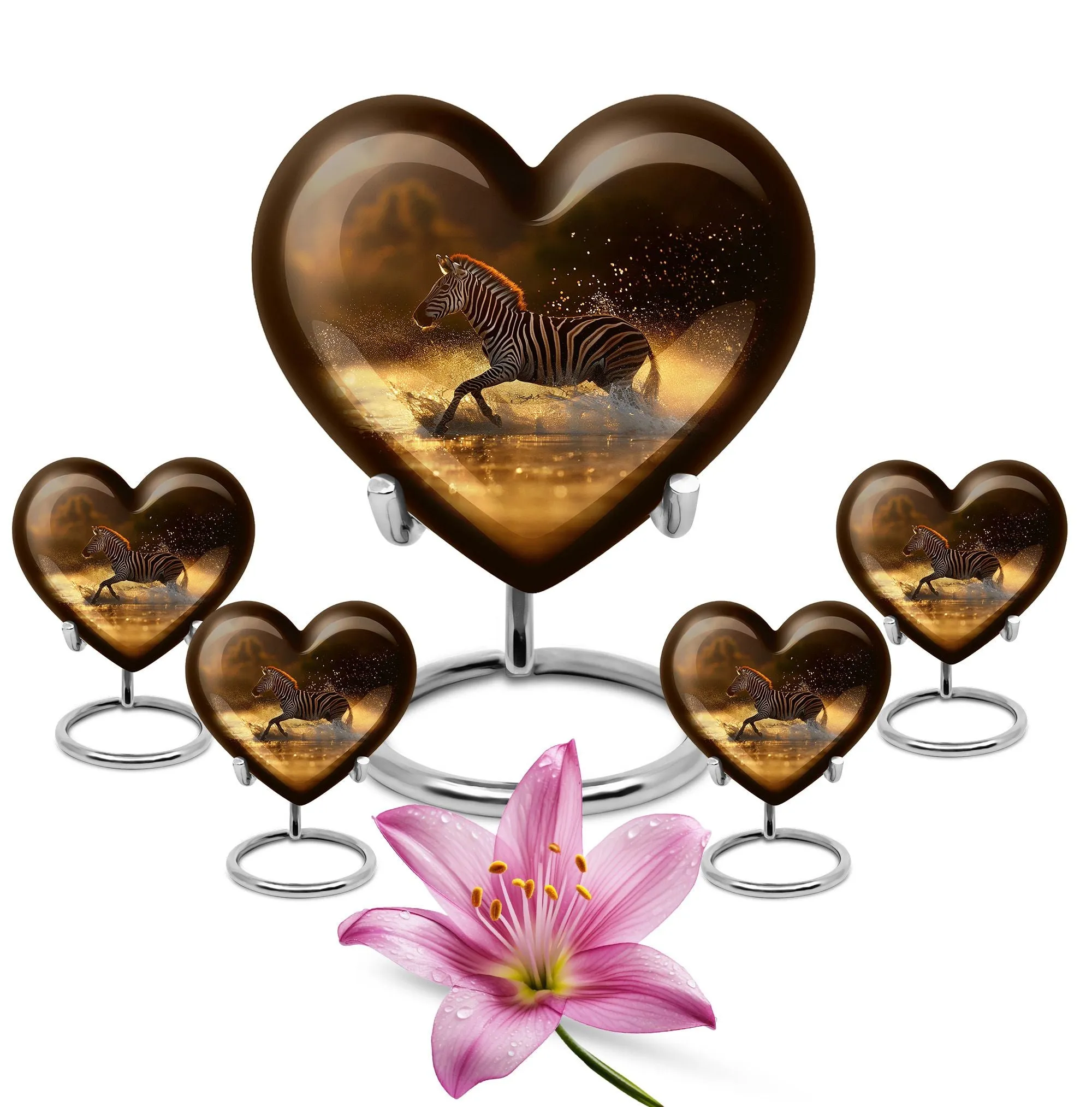 Zebra Memorial Heart Cremation Urn for Women's Tranquil Goodbye