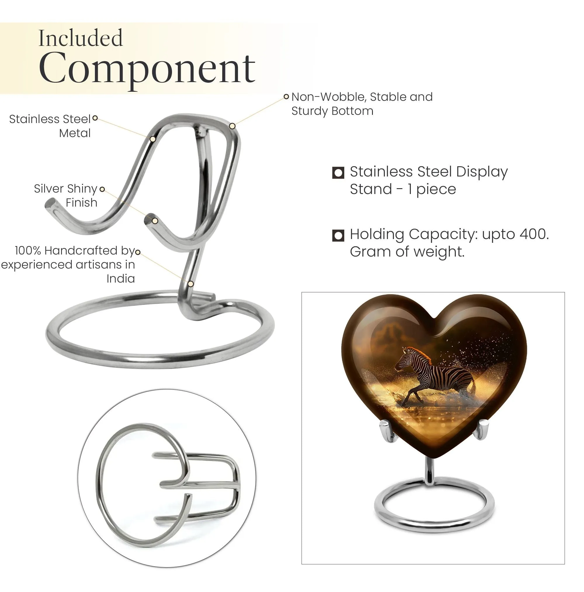 Zebra Memorial Heart Cremation Urn for Women's Tranquil Goodbye
