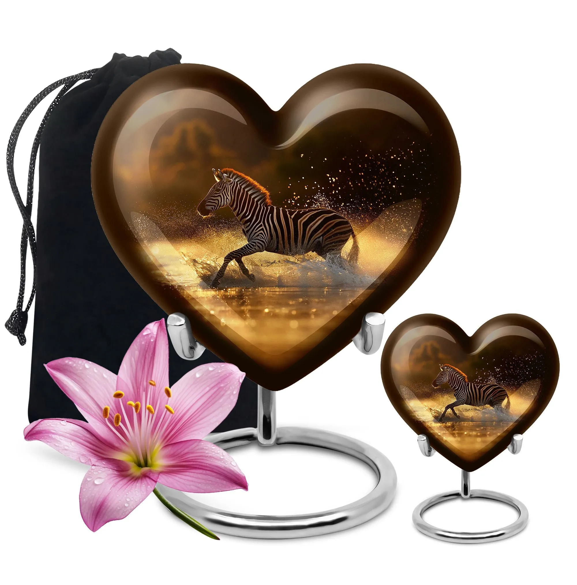 Zebra Memorial Heart Cremation Urn for Women's Tranquil Goodbye