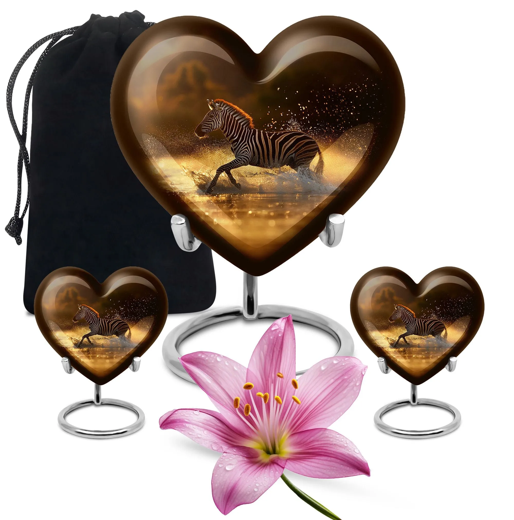 Zebra Memorial Heart Cremation Urn for Women's Tranquil Goodbye